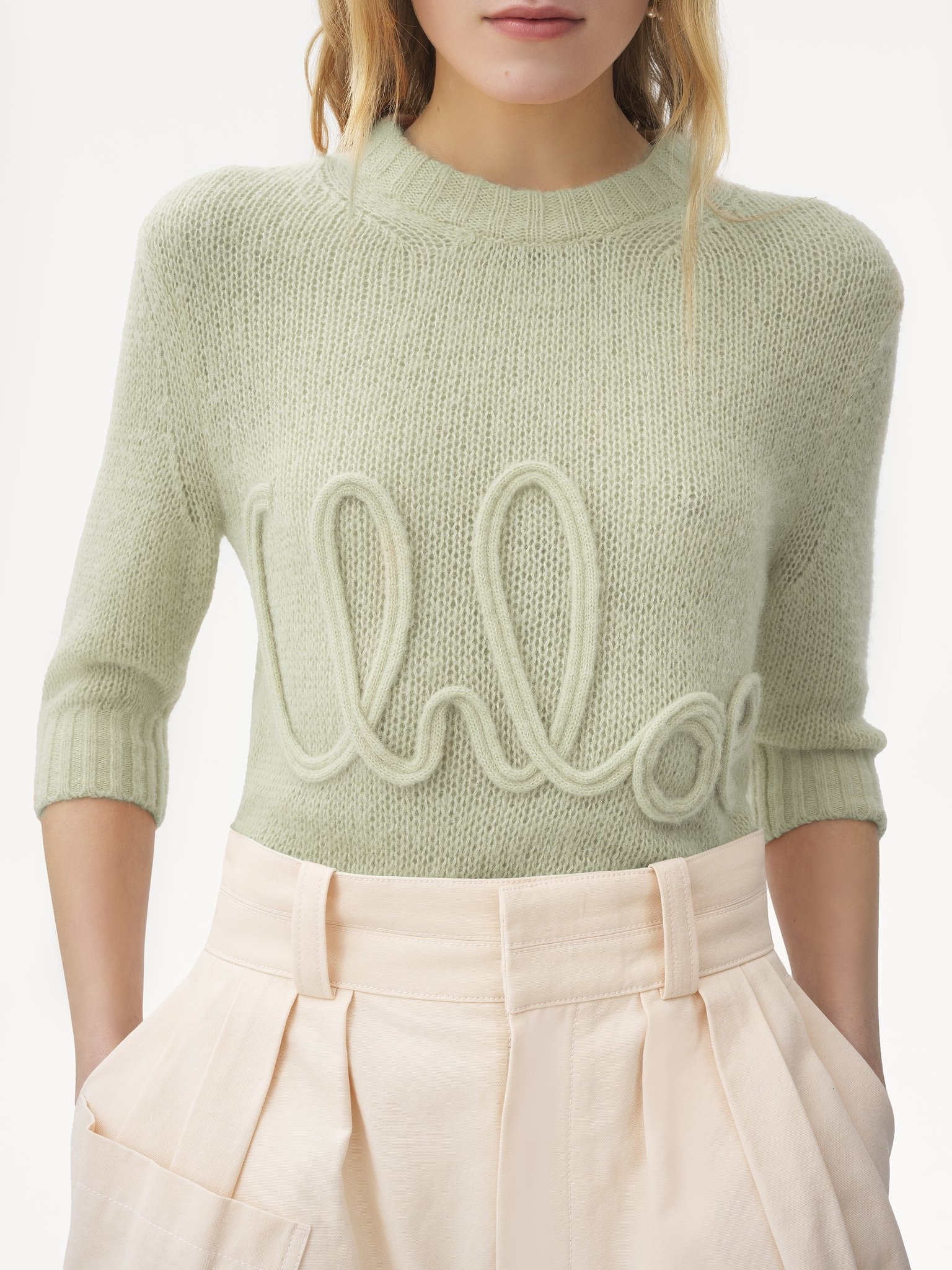 ELBOW-SLEEVE LOGO SWEATER IN ALPACA WOOL & SILK KNIT - 6