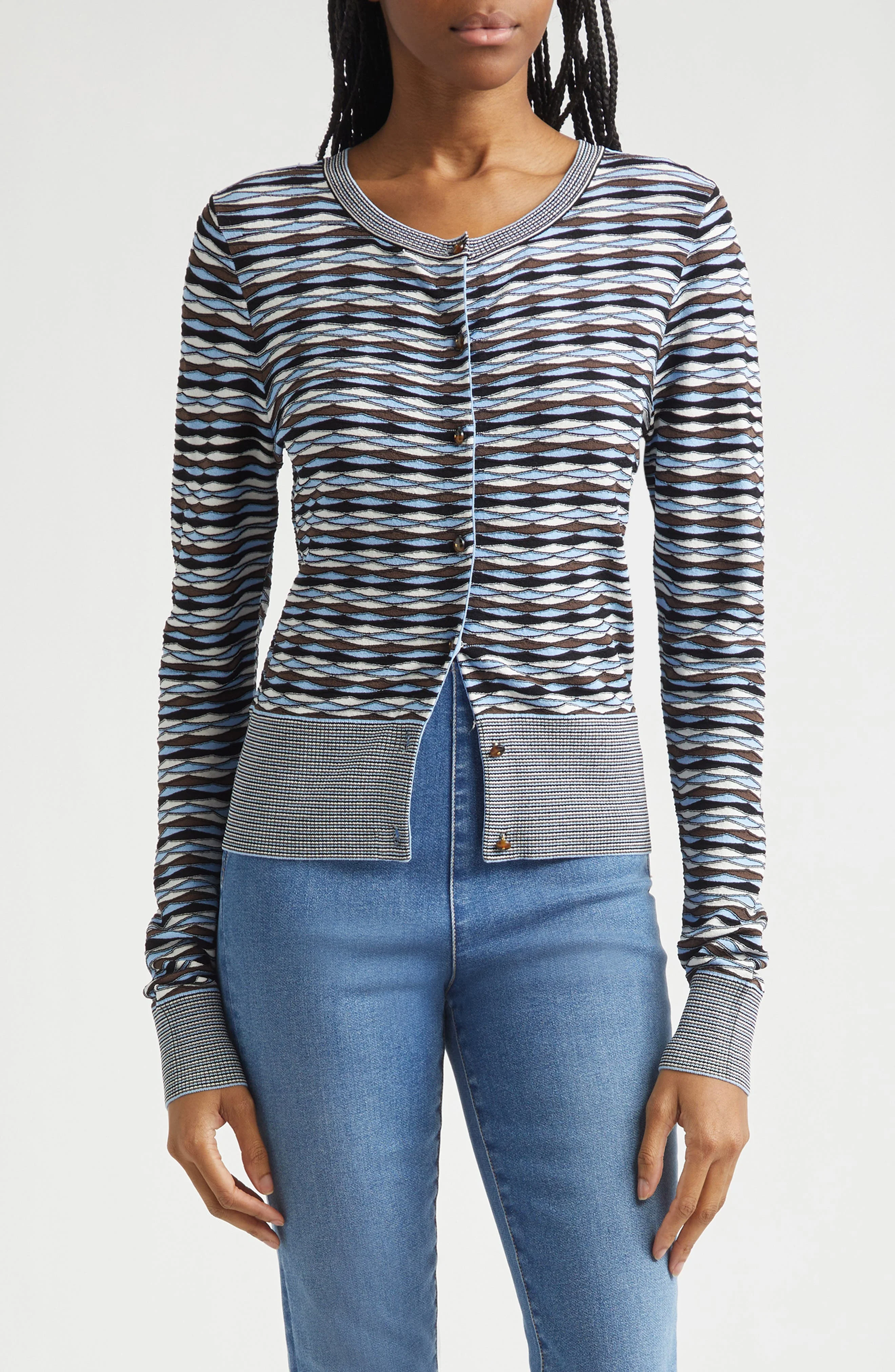 Veronica Beard Cambria Button Front Knit Cardigan in Blue Jay Multi at Nordstrom - 1