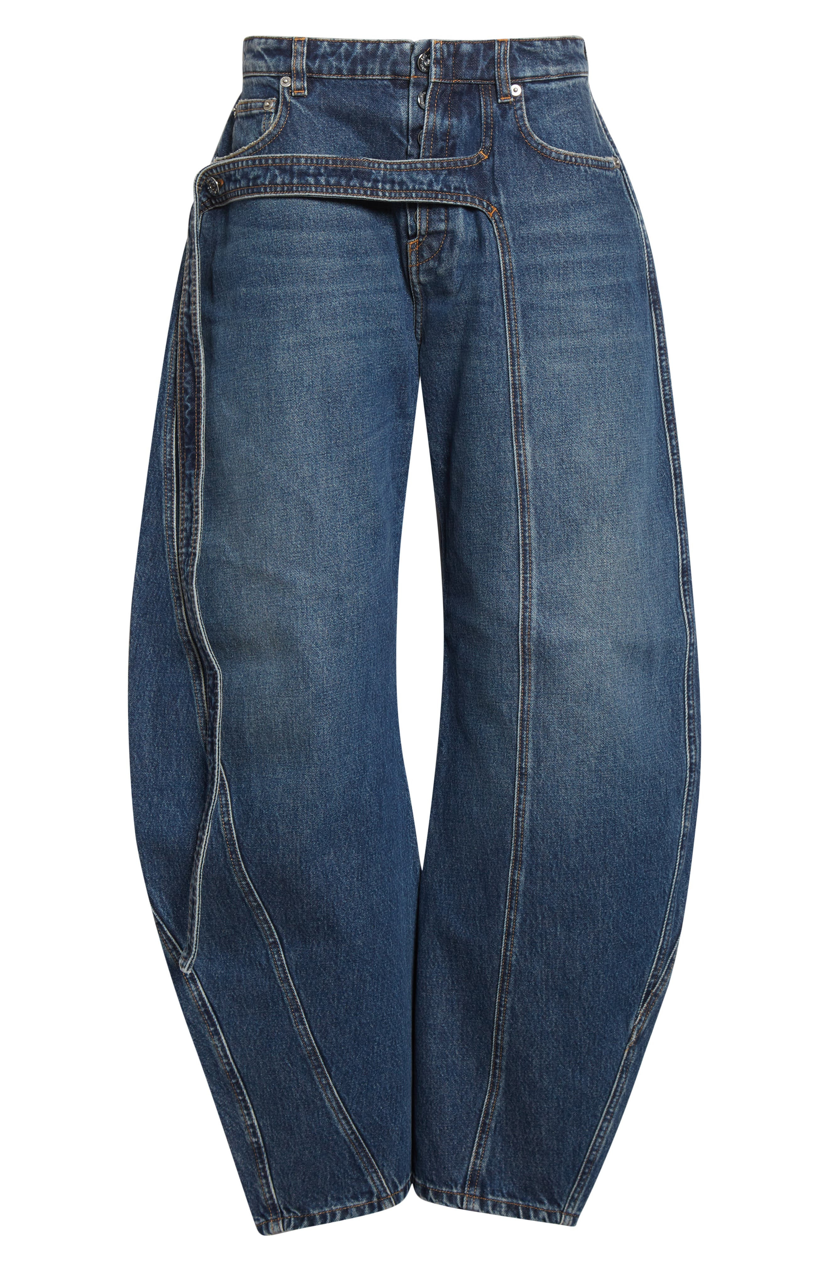 Jean Paul Gaultier Strap Detail Wide Leg Jeans in Vintage Blue at Nordstrom - 6