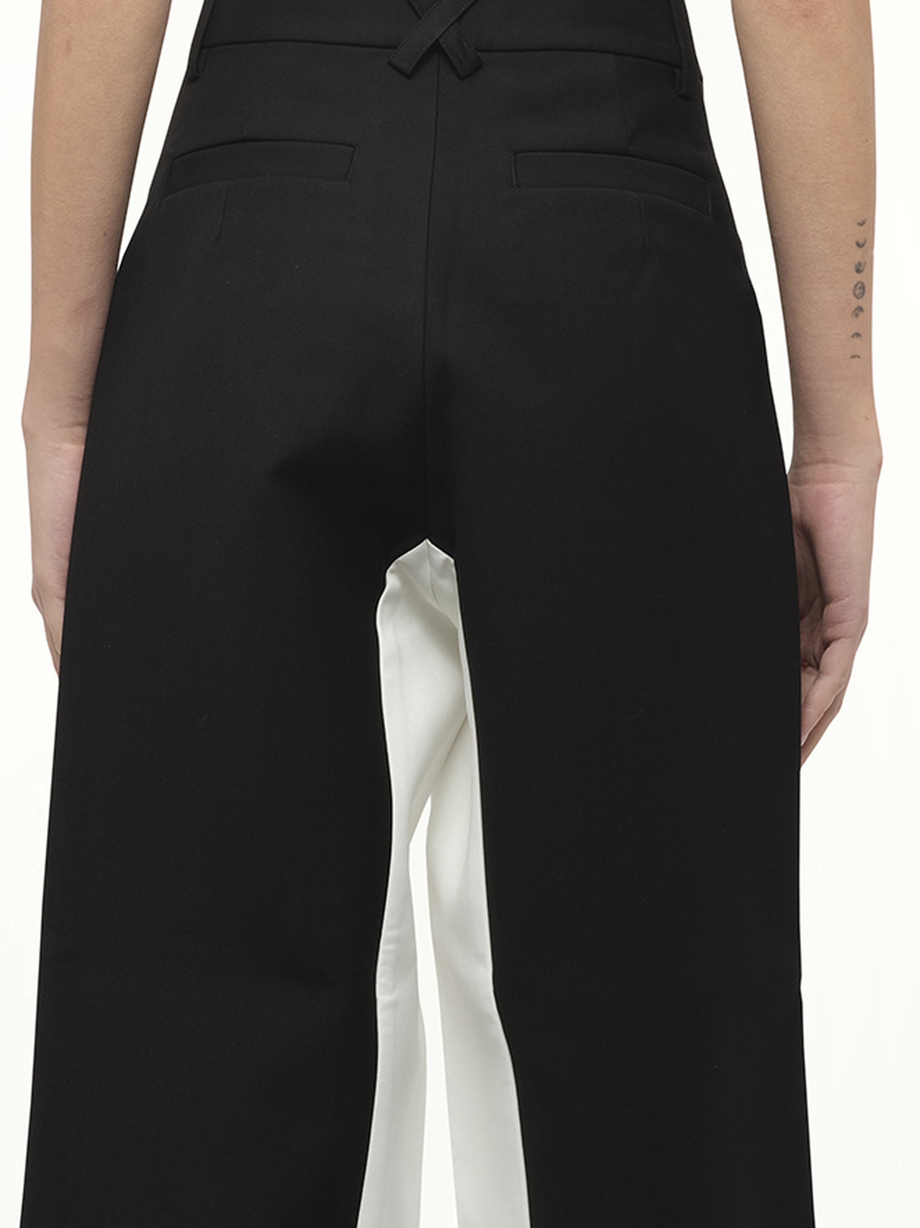 Black & White Stitched Suit Pants in Black - 3
