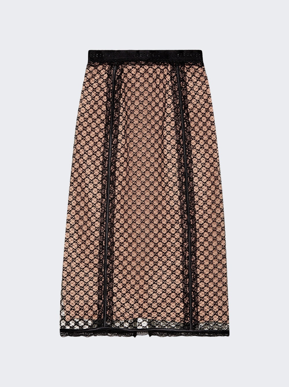 GG Net Skirt with Lace Trim Beige and Black - 1