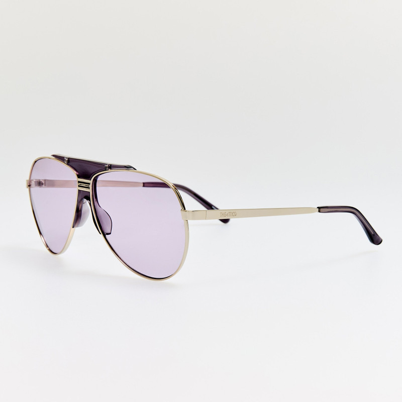 LINDA FARROW Amelia Sunglasses in Silver and Purple outlook