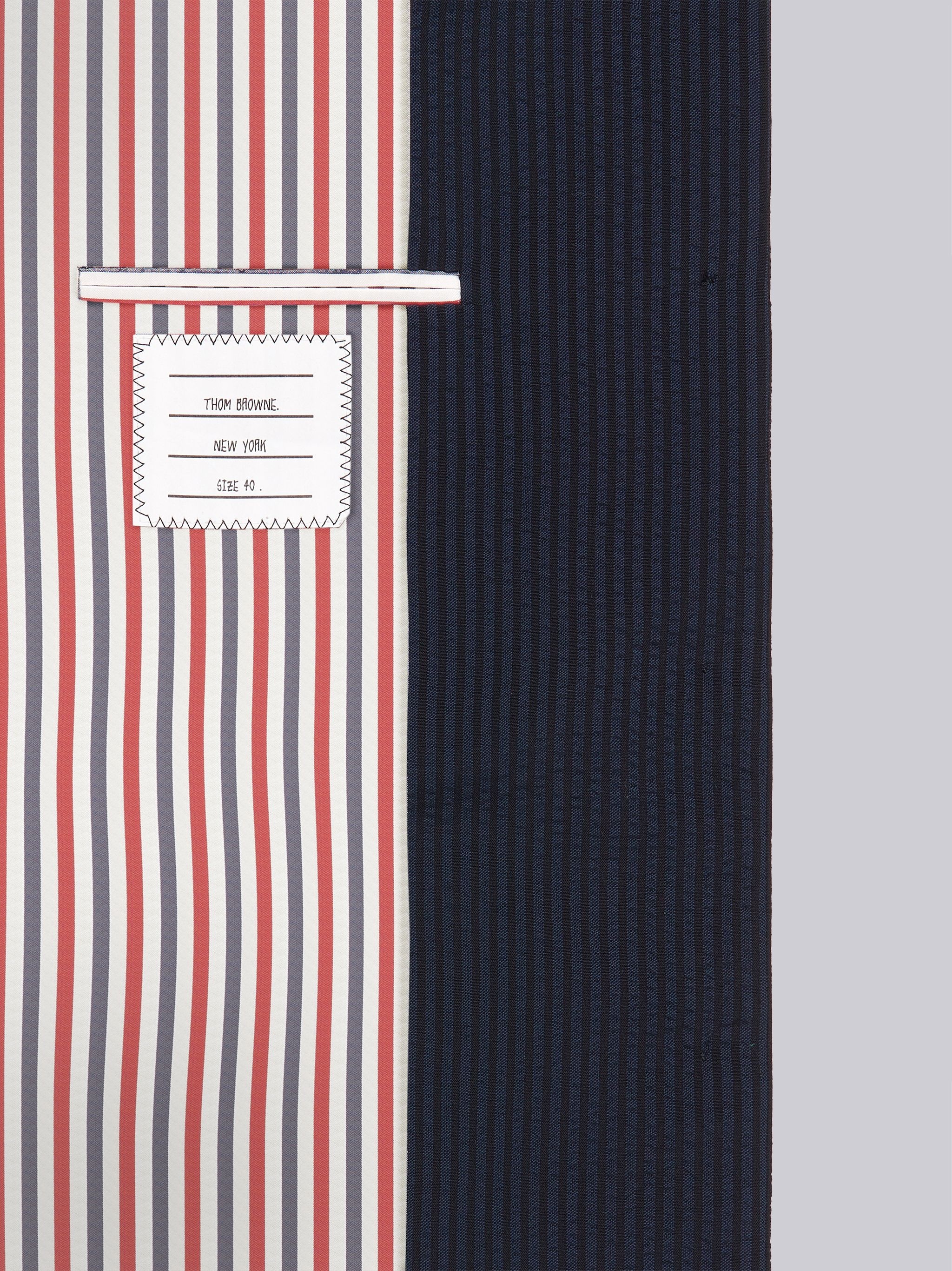 Navy Wool Seersucker Crewneck Cardigan Mini Coat - 6