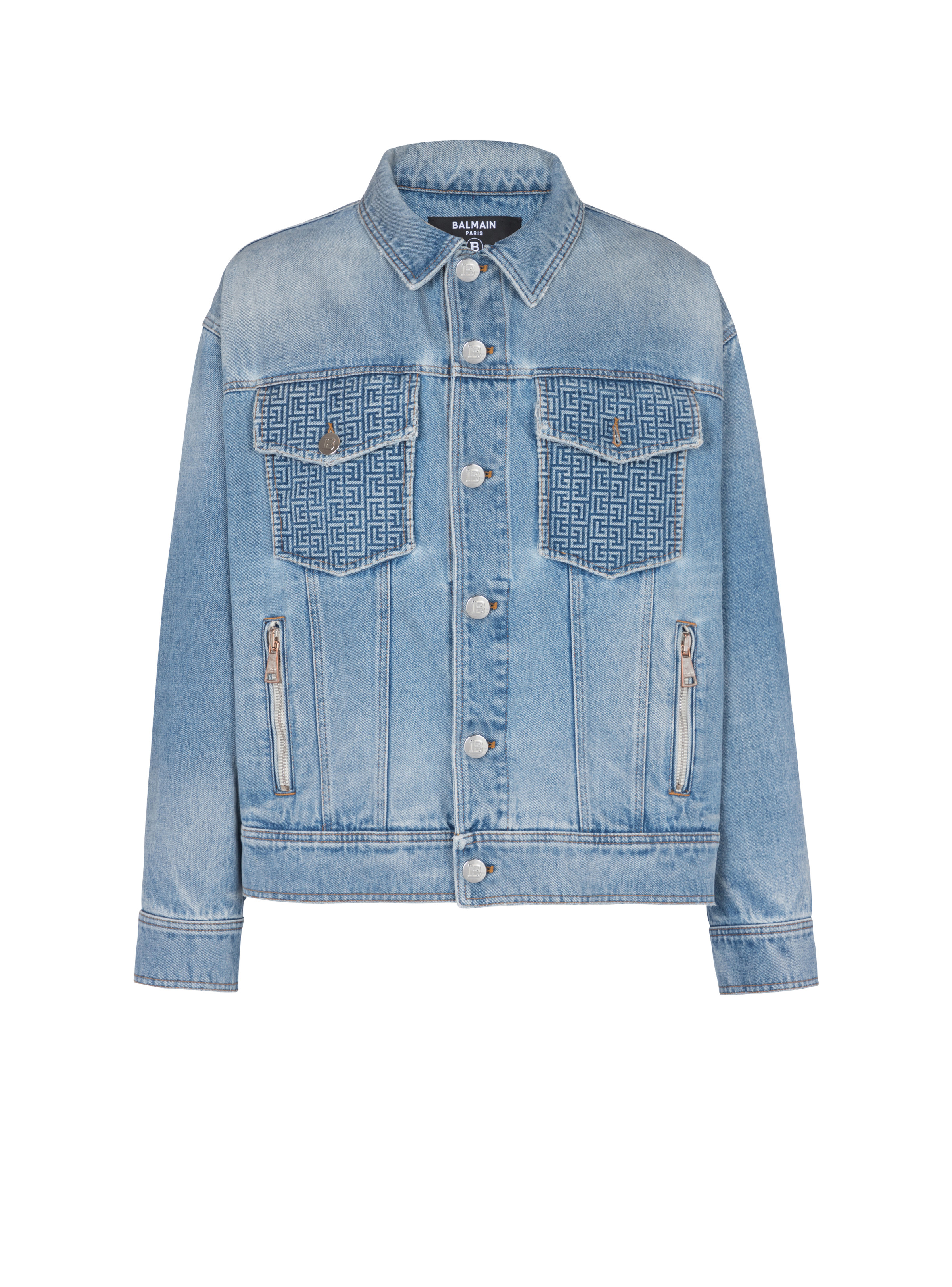 Denim jacket with Balmain logo - 1