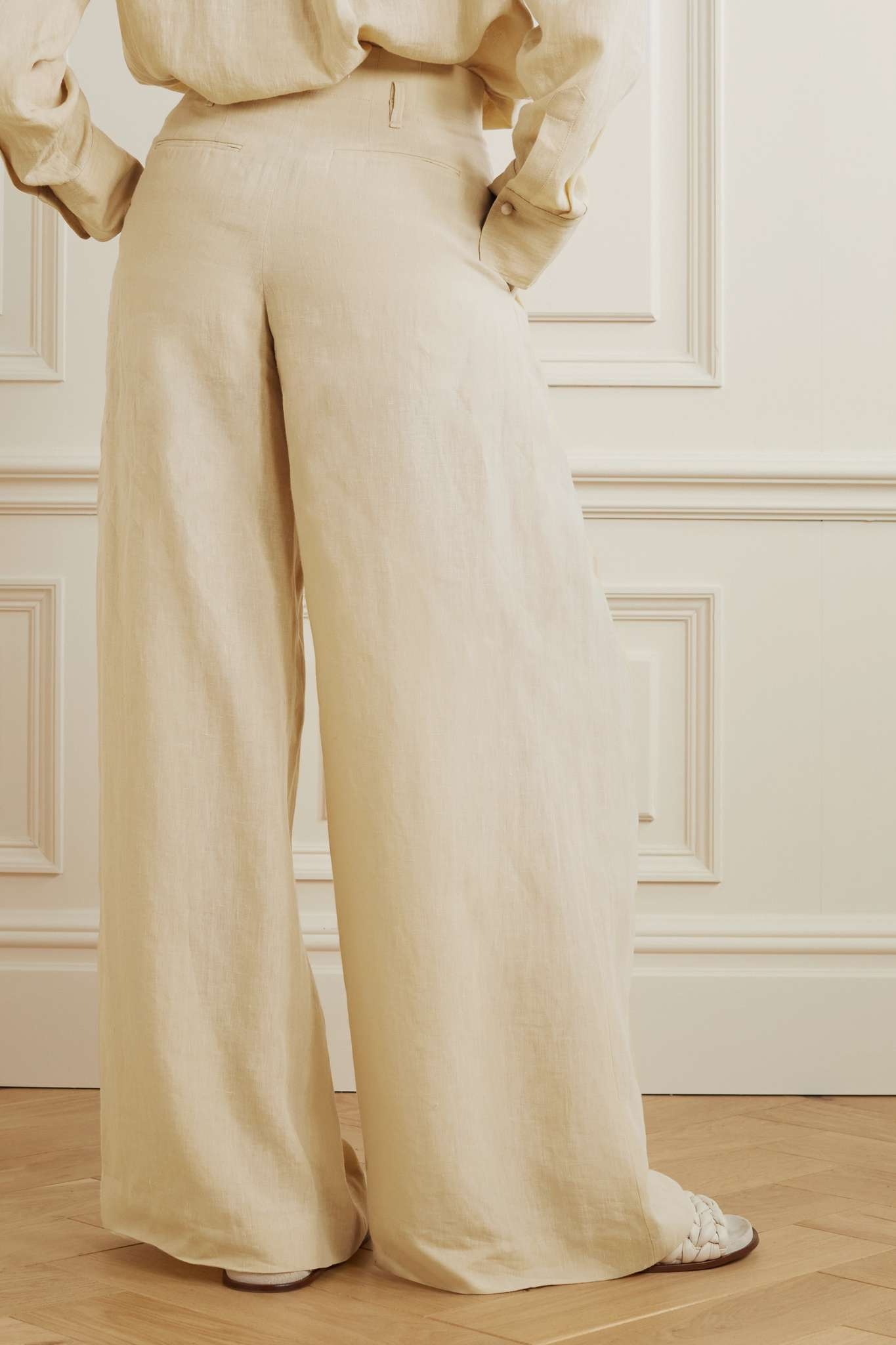 Pleated linen wide-leg pants - 4