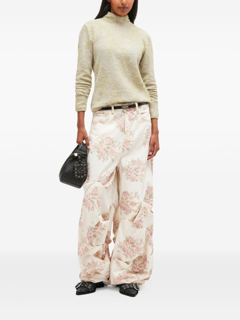 GANNI floral-print gathered jeans outlook