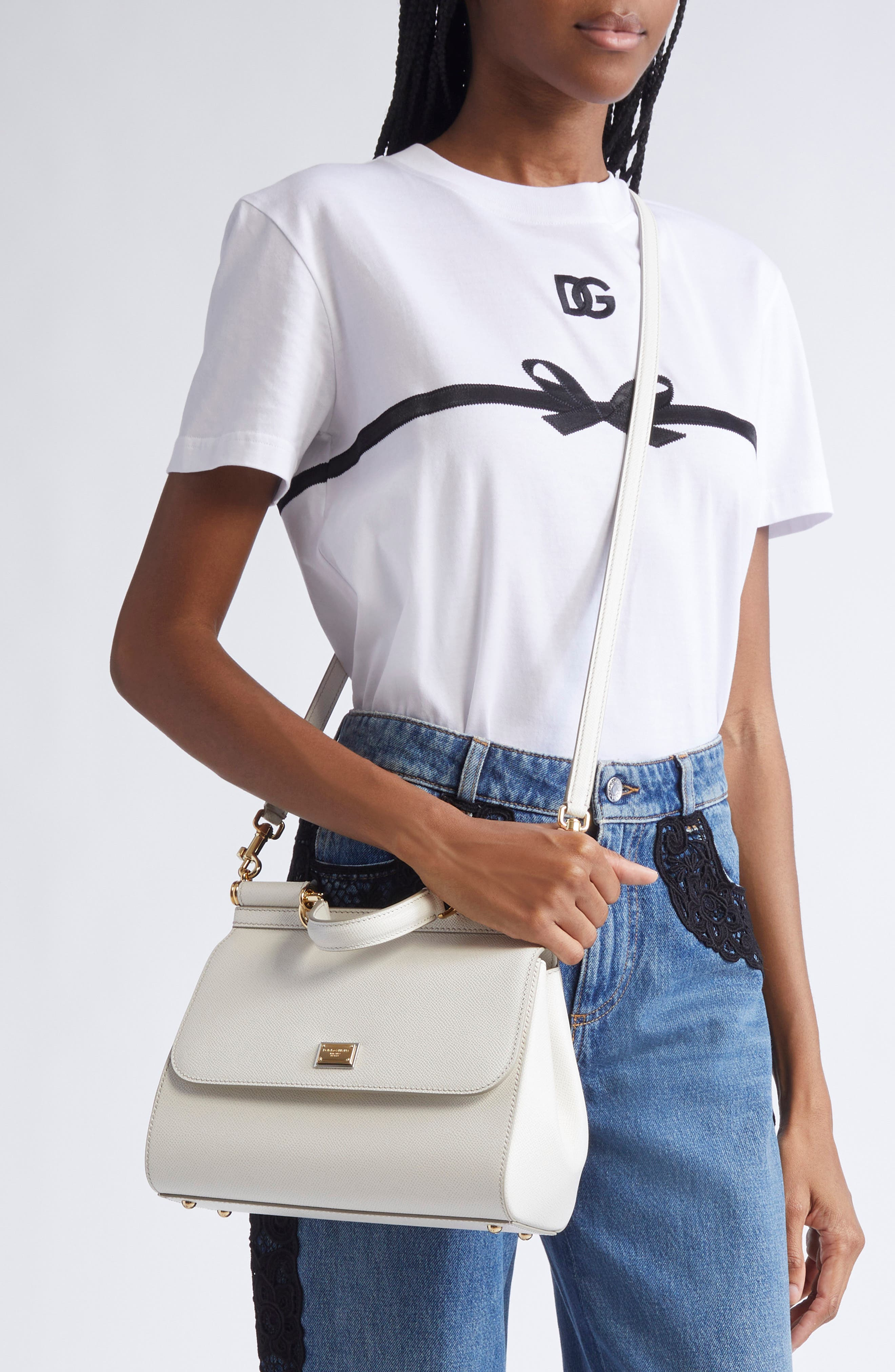 Dolce&Gabbana Sicily Leather Top Handle Bag in 80001 White at Nordstrom - 2