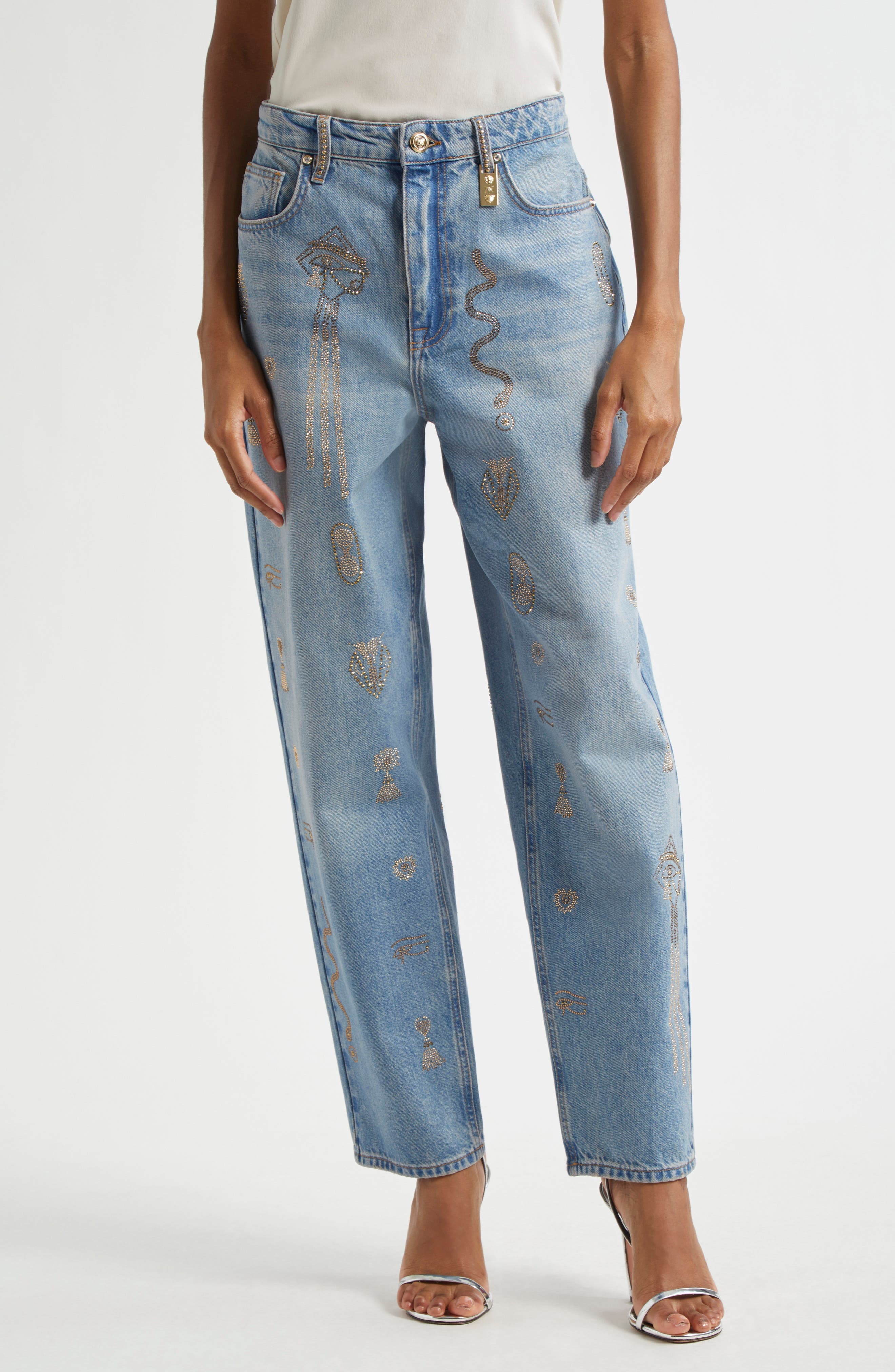 Camilla Crystal Hieroglyph Girlfriend Jeans in Denim at Nordstrom - 1