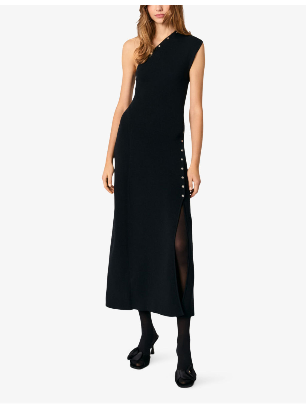 One-shoulder split-hem knitted maxi dress - 2