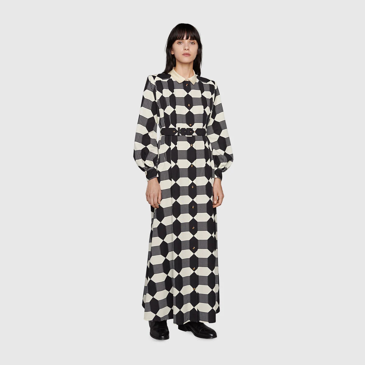 Belted optical print silk dress - 3