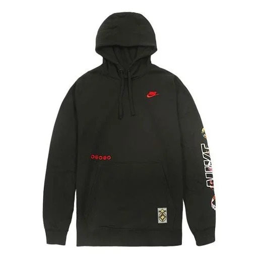 Nike Sportswear Club Printing Long Sleeves Pullover Drawstring Black CU3670-010 - 1