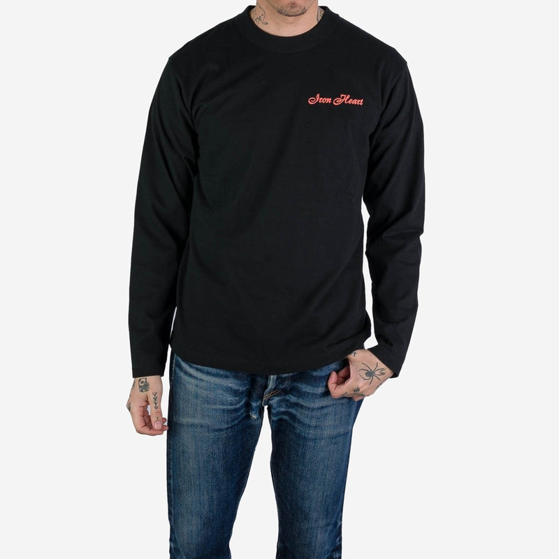 Iron Heart IHTL-2301-BLK 7.5oz Printed Loopwheel Crew Neck Long Sleeved T-Shirt - Black outlook