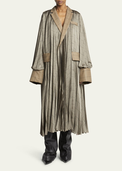 sacai Windowpane Oversized Pleated Wool Coat outlook