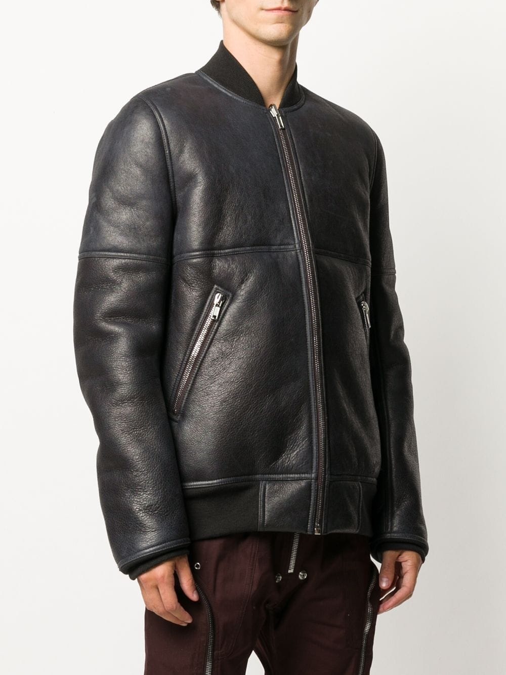 ribbed-trimmed leather jacket - 3