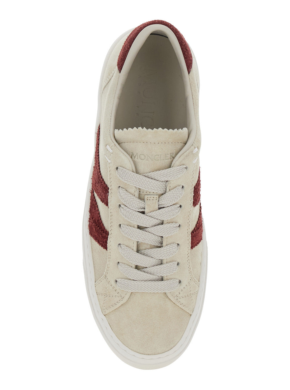 Moncler Women White Low Top Sneakers With Logo Detail On The Side And Logo Patch On The Tongue In Le - 4