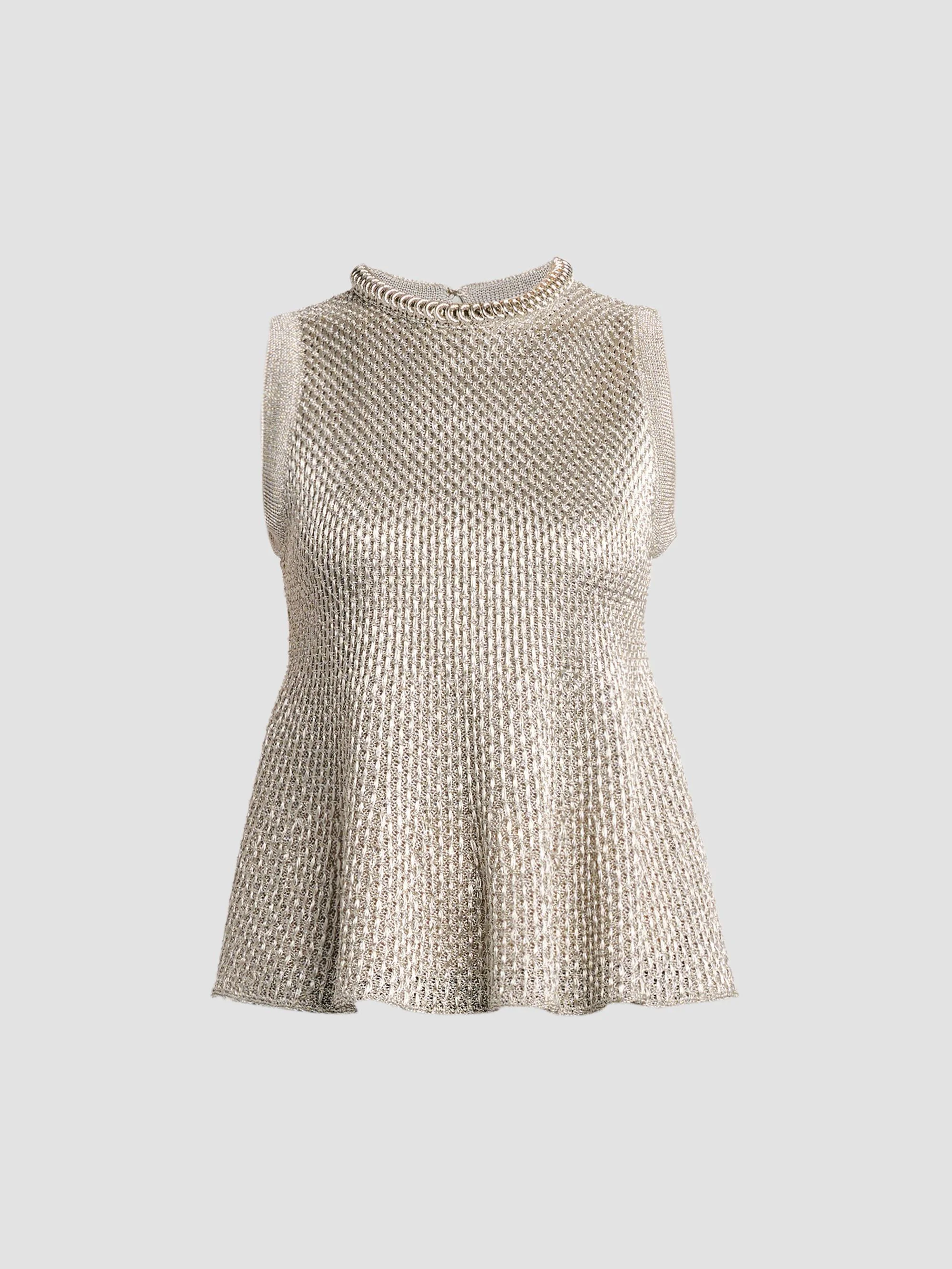 Women's Woven Metallic Peplum Top - Silver - 1
