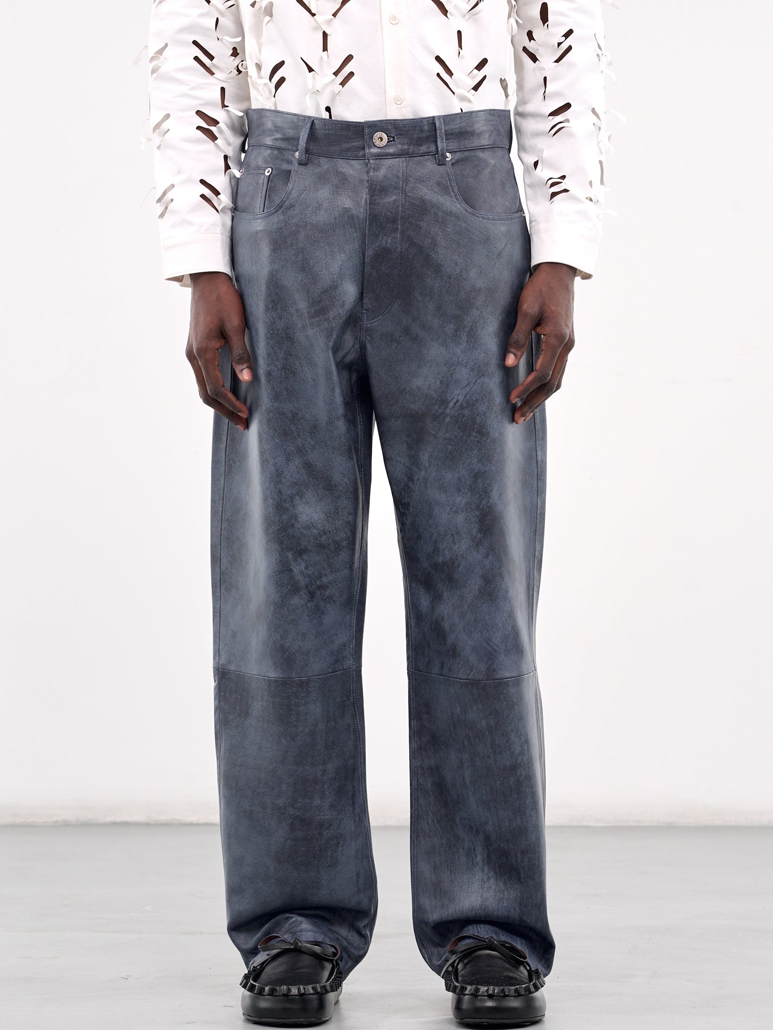 Straight Leg Lamb Leather Trousers - 1