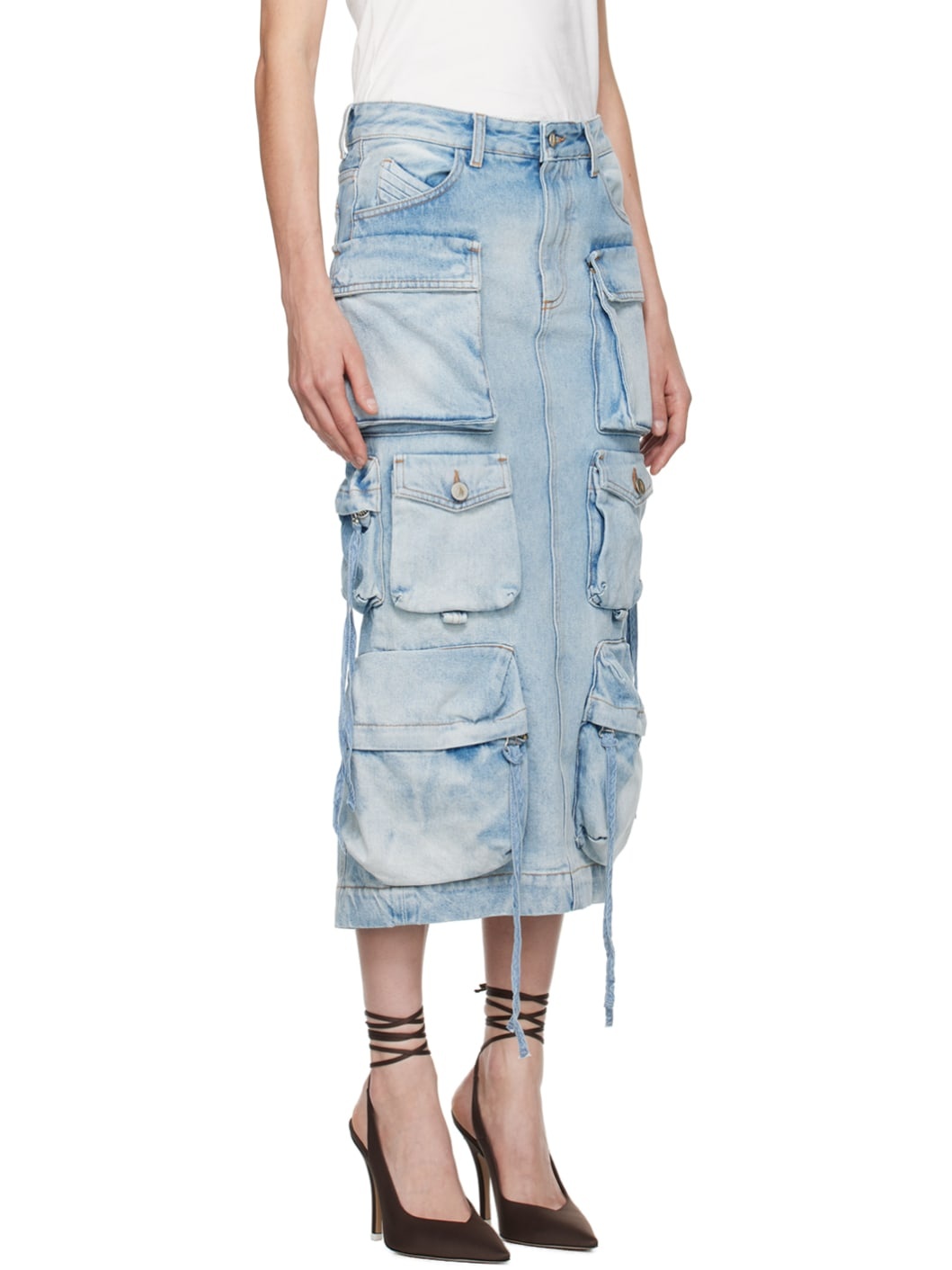Blue Pocket Denim Midi Skirt - 2