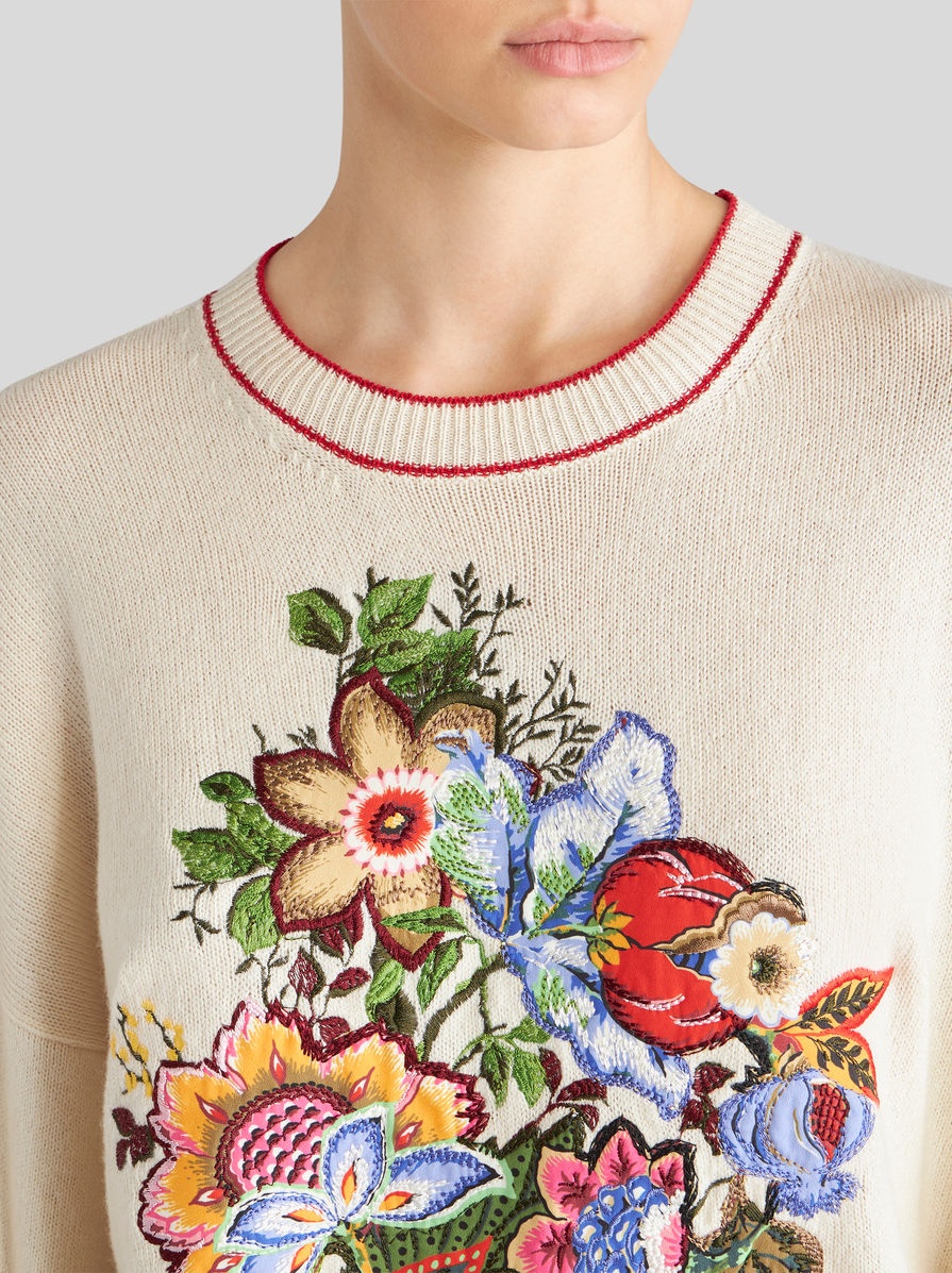 CASHMERE AND COTTON SWEATER WITH EMBROIDERY - 3