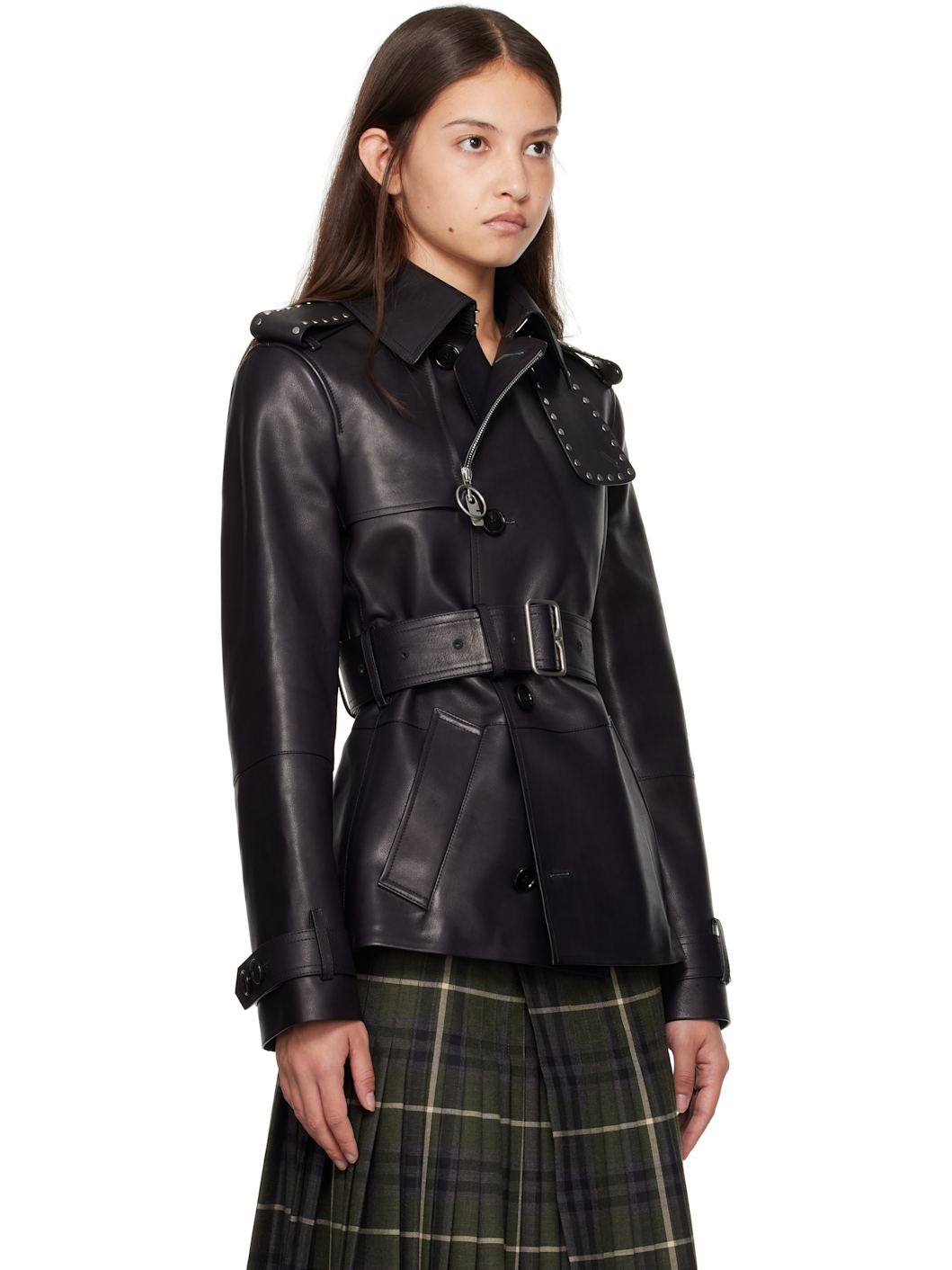 Black Trench Leather Jacket - 2