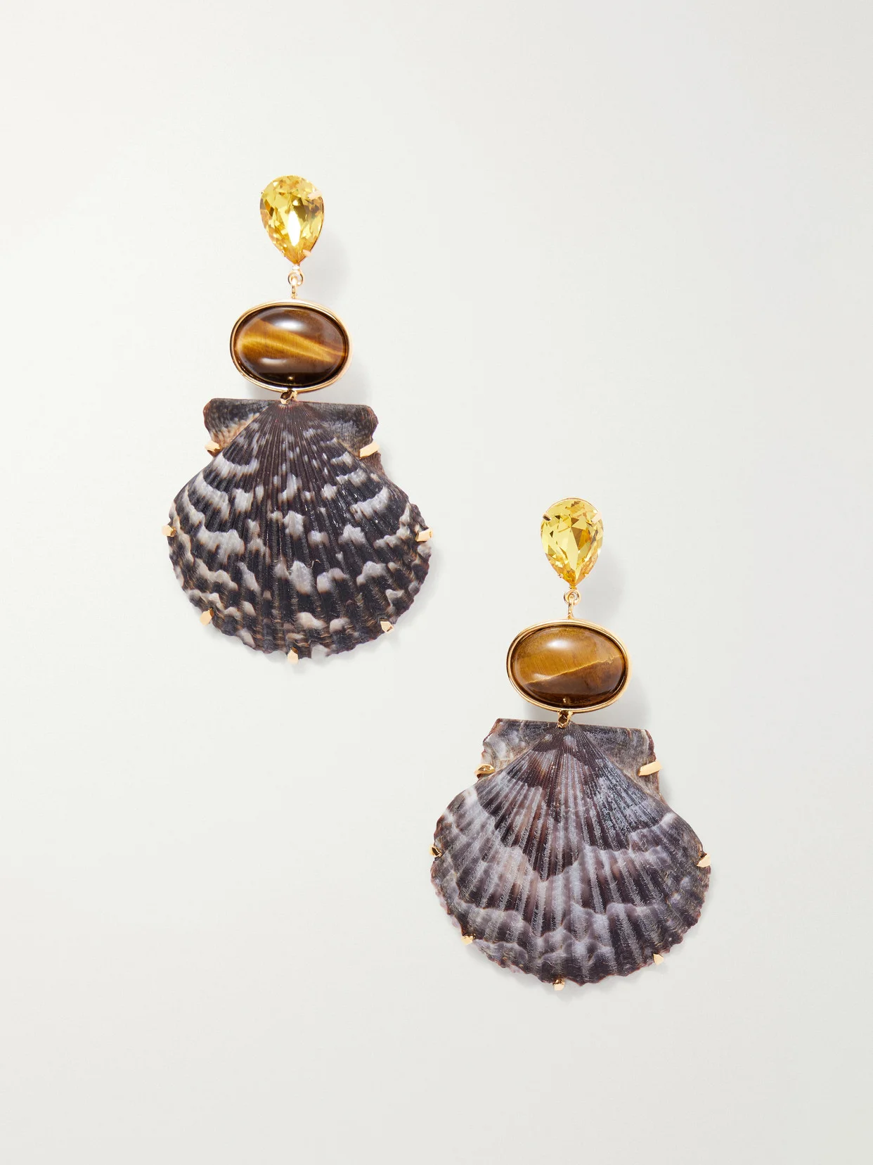 Augustine Gold-tone Crystal And Tiger Eye-embellished Seashell Earrings - 1