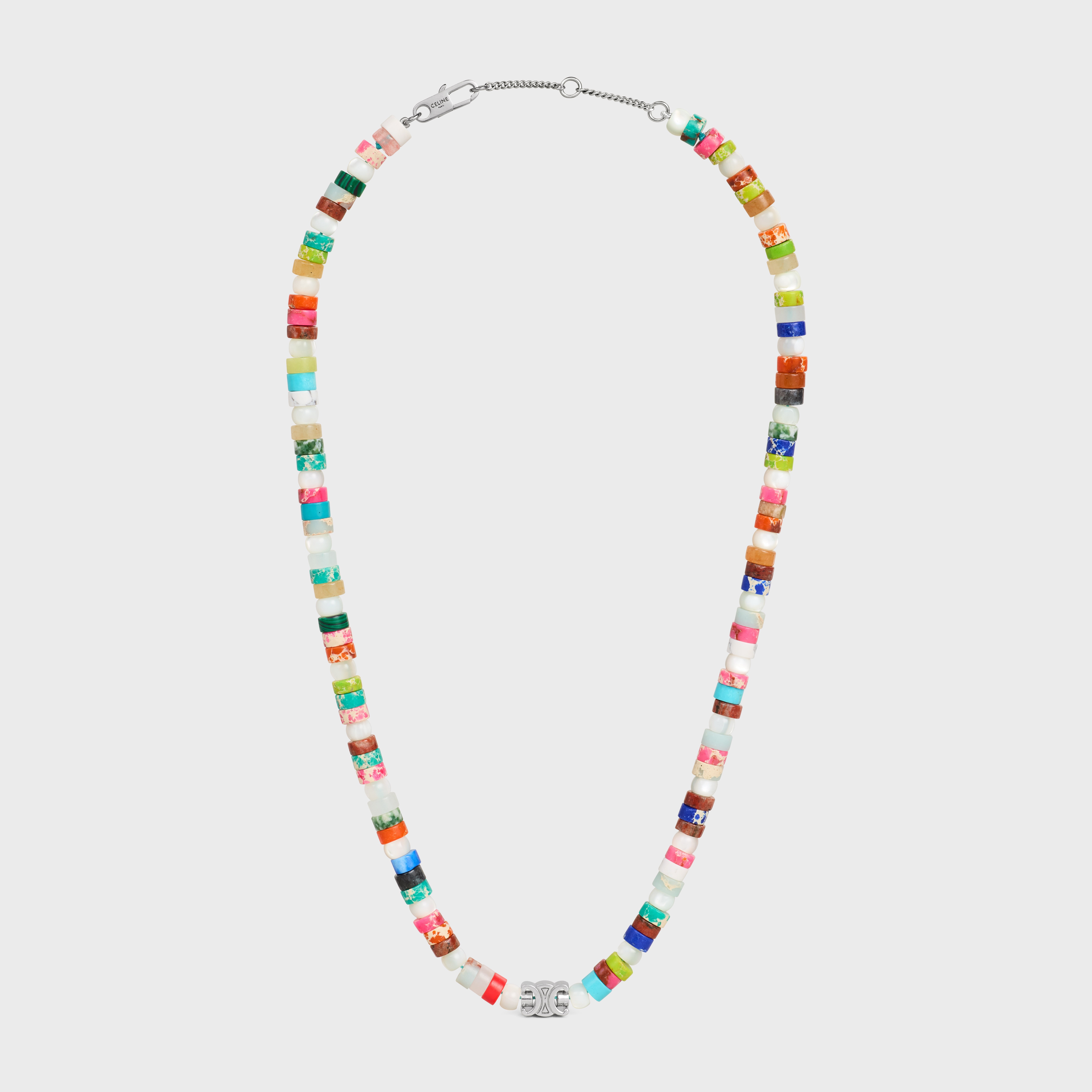 San Onofre Chunky Triomphe Necklace in Natural Stones and Brass with Rhodium Finish - 1