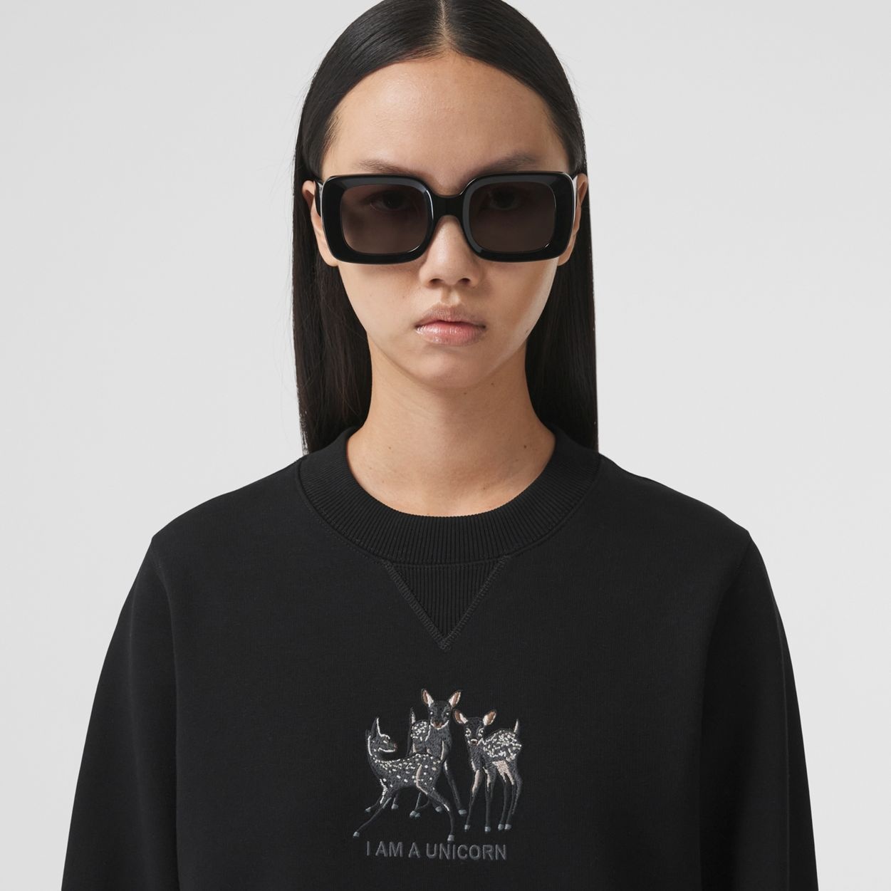 Embroidered Deer Cotton Oversized Sweatshirt - 4