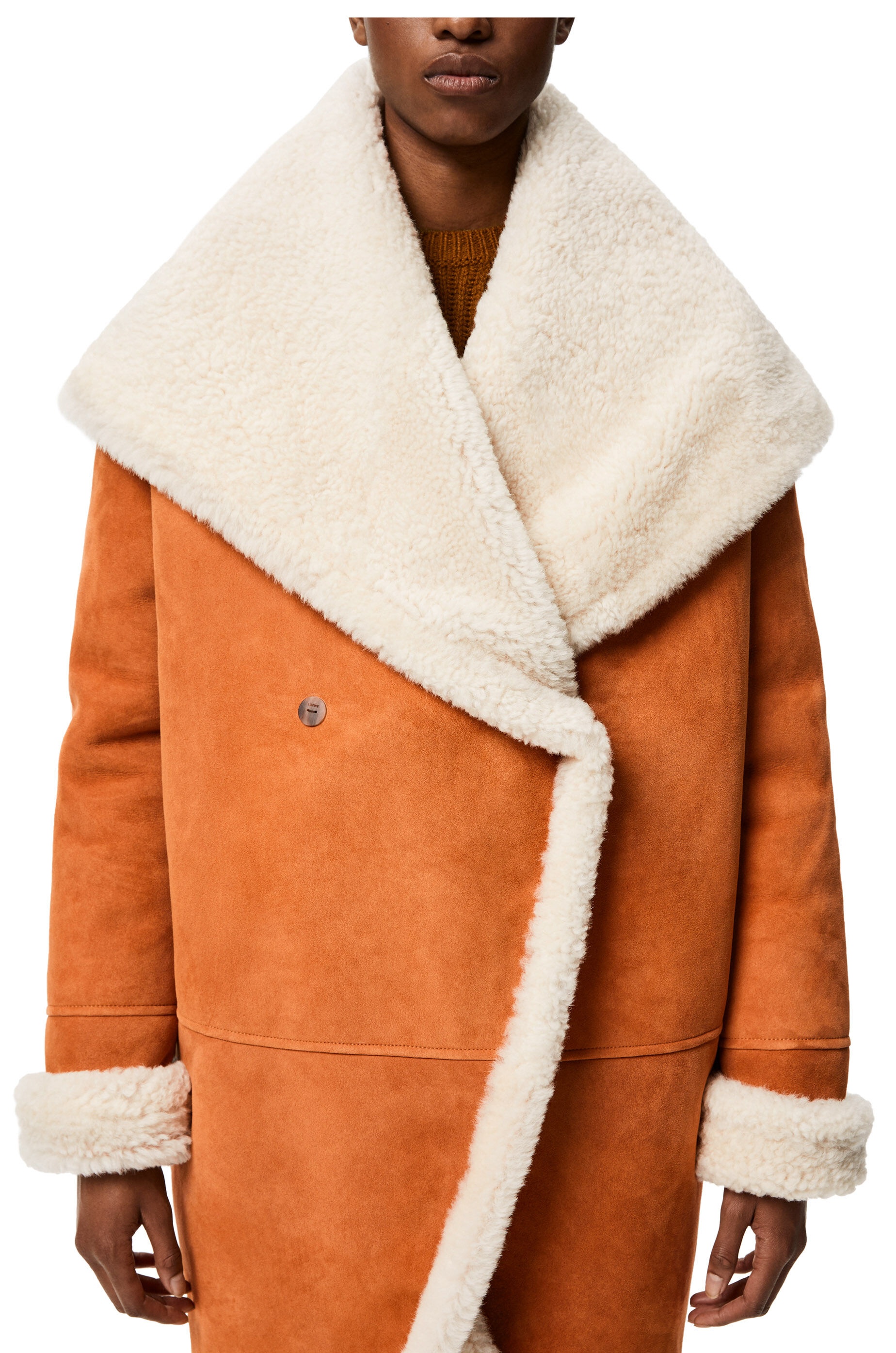 Shawl collar coat in shearling - 5