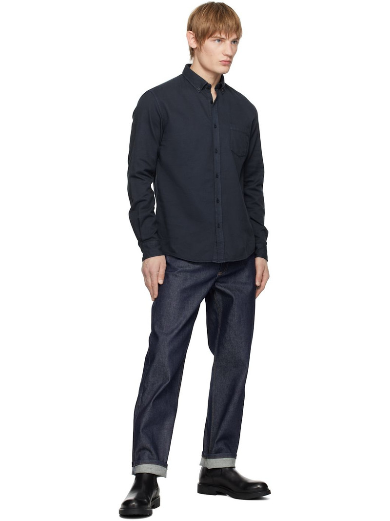 Sunspel Navy Button Down Flannel Shirt outlook