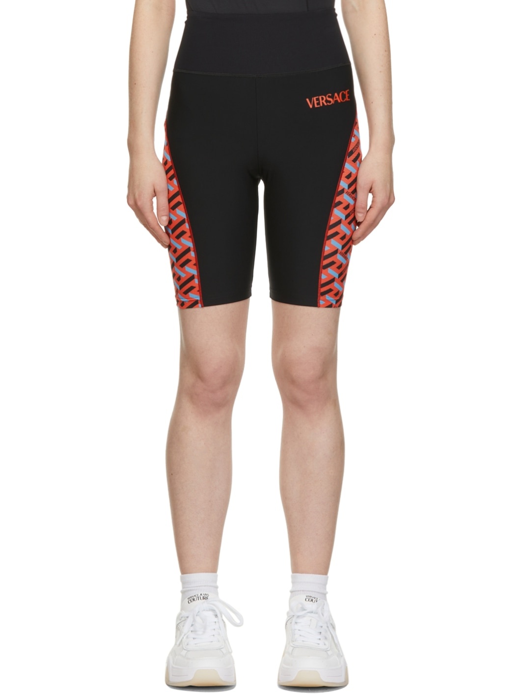 Black & Orange Greca Signature Accent Gym Shorts - 1