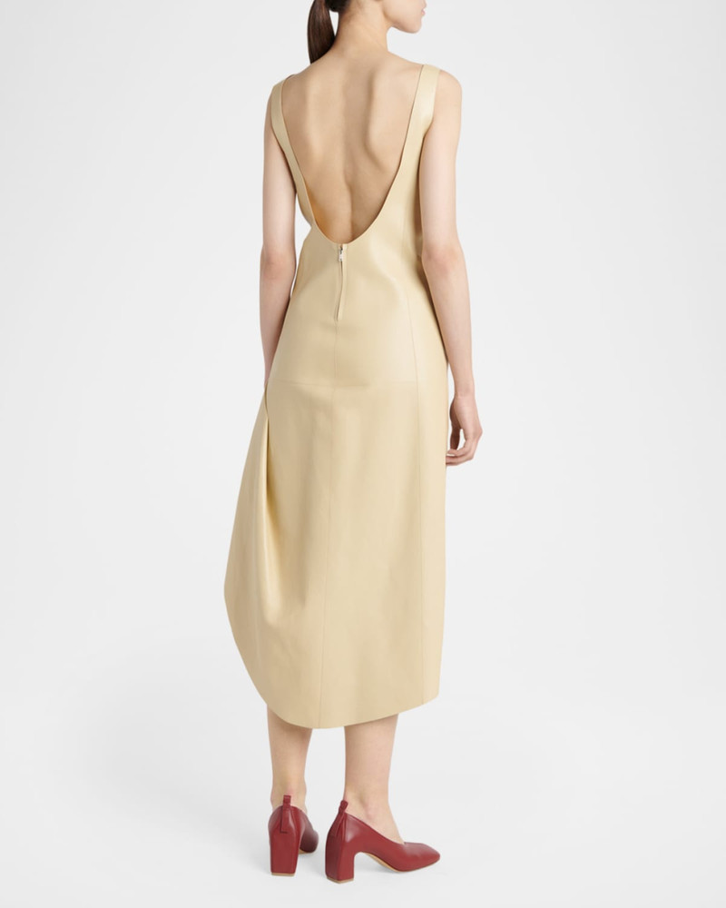 Sleeveless Leather Asymmetric Midi Dress 3