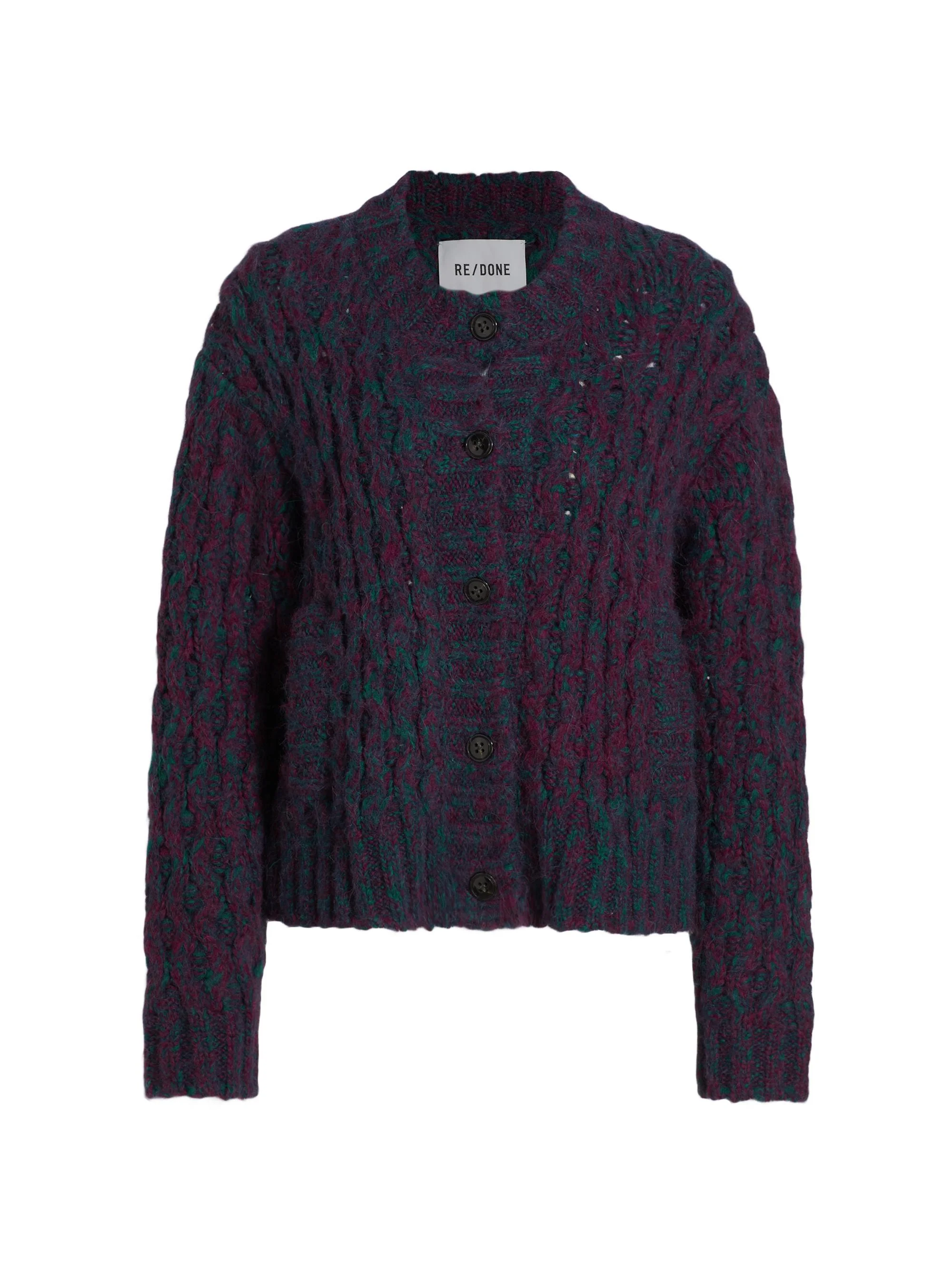Women's '80s Chunky Crewneck Cardigan - Marled Plum - 1
