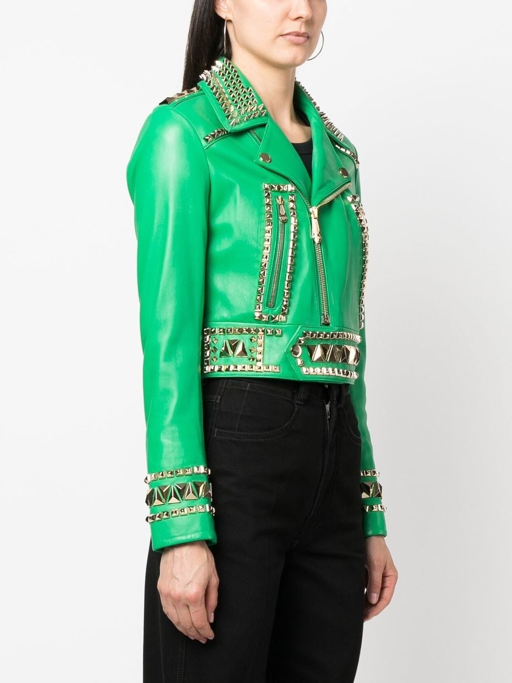 Gothic Plein cropped leather jacket - 3