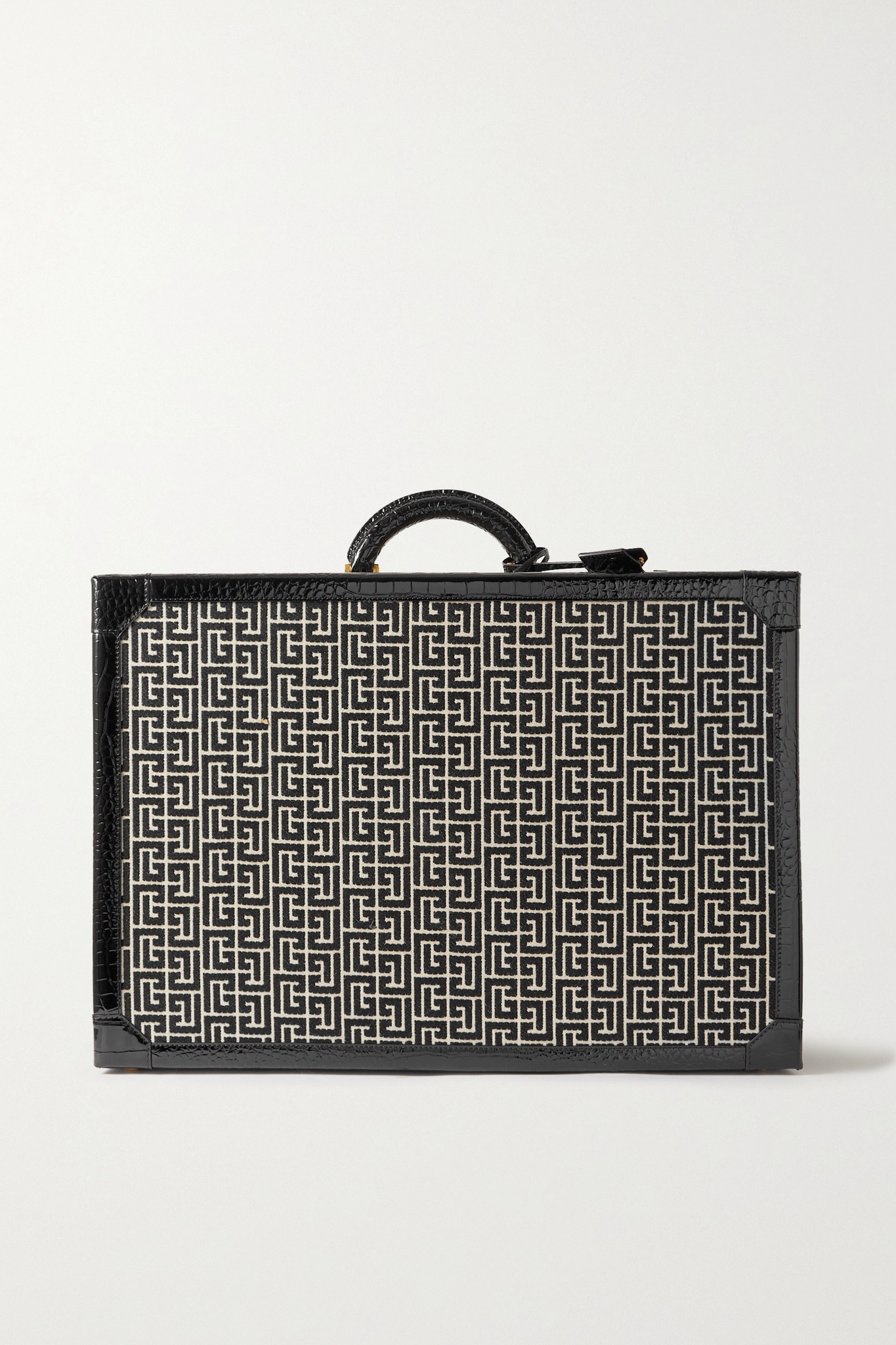 Croc-effect leather-trimmed jacquard suitcase - 1