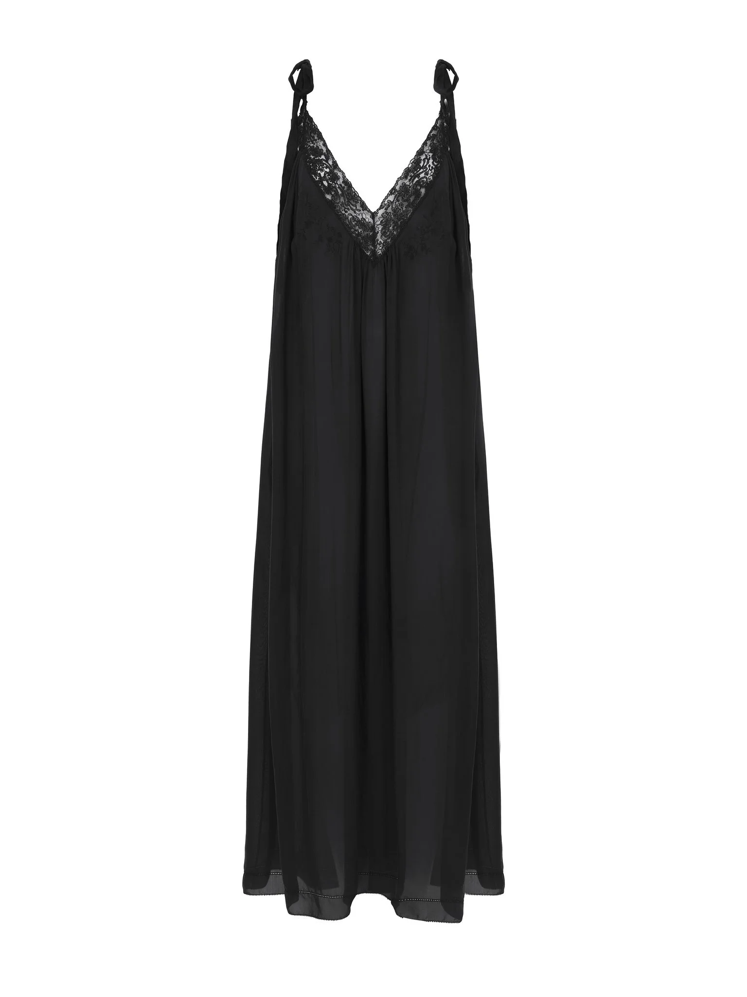 LONG SLIP DRESS IN SILK CHARMEUSE & LACE - 1