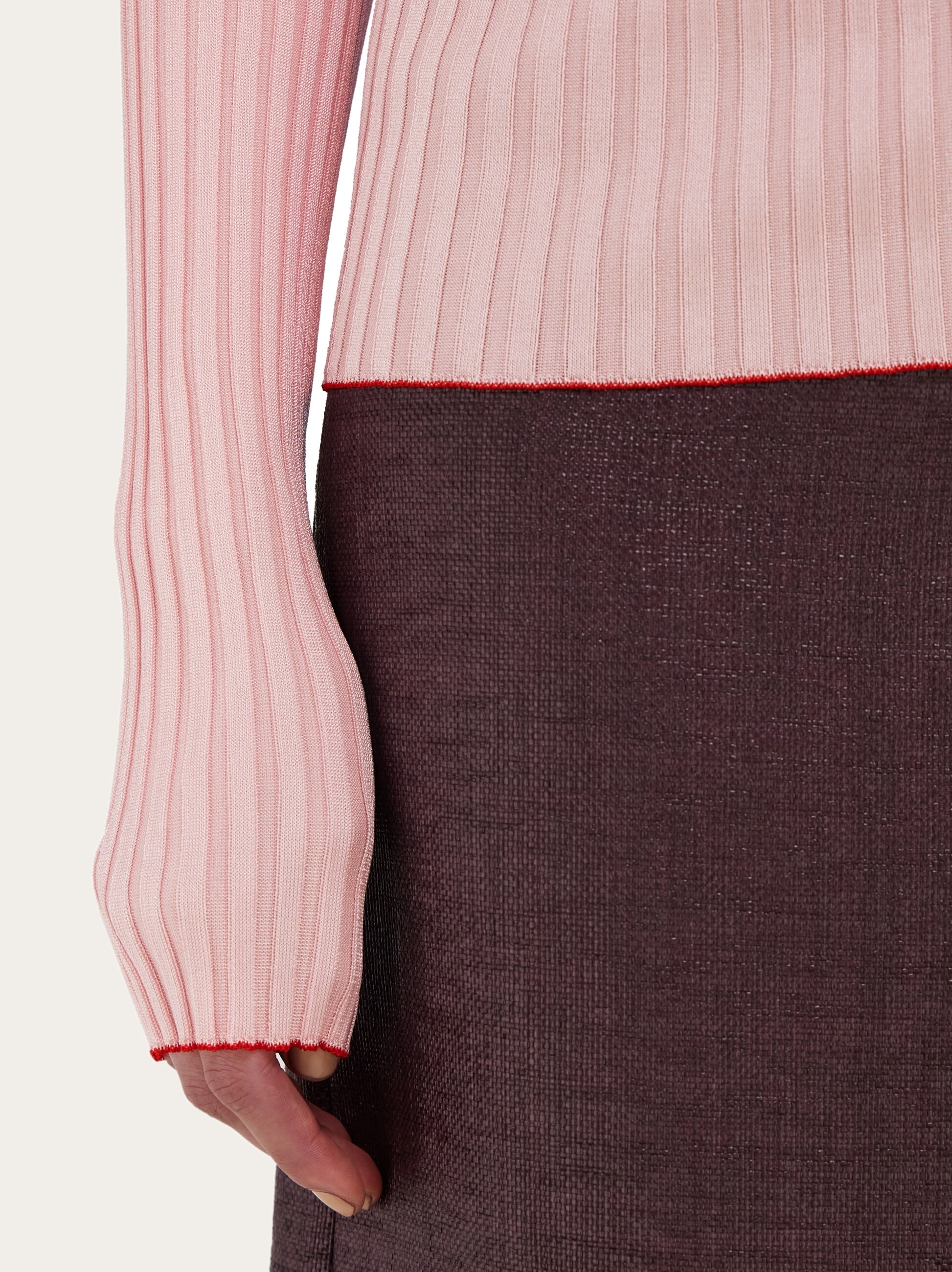 Long sleeved ribbed knit polo top - 7