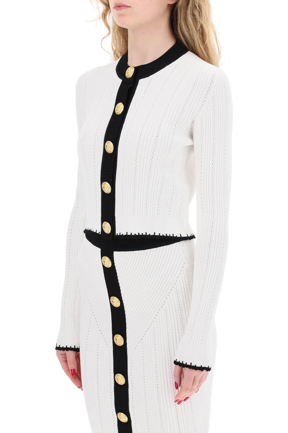 Balmain Bicolor Knit Cardigan With Embossed Buttons - 5