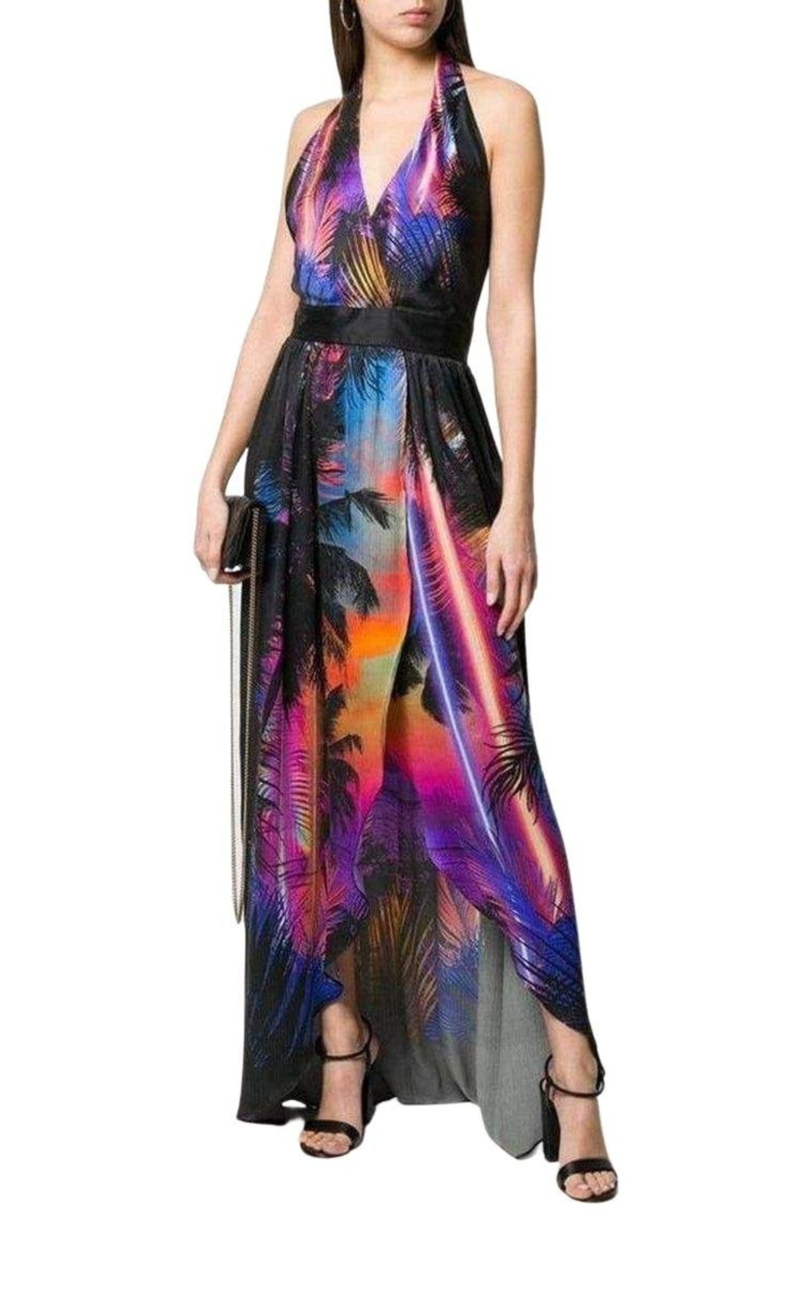 Halter Neck Printed Silk Dress - 2