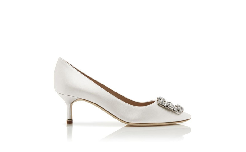 Light Cream Satin Jewel Buckle Pumps - 1