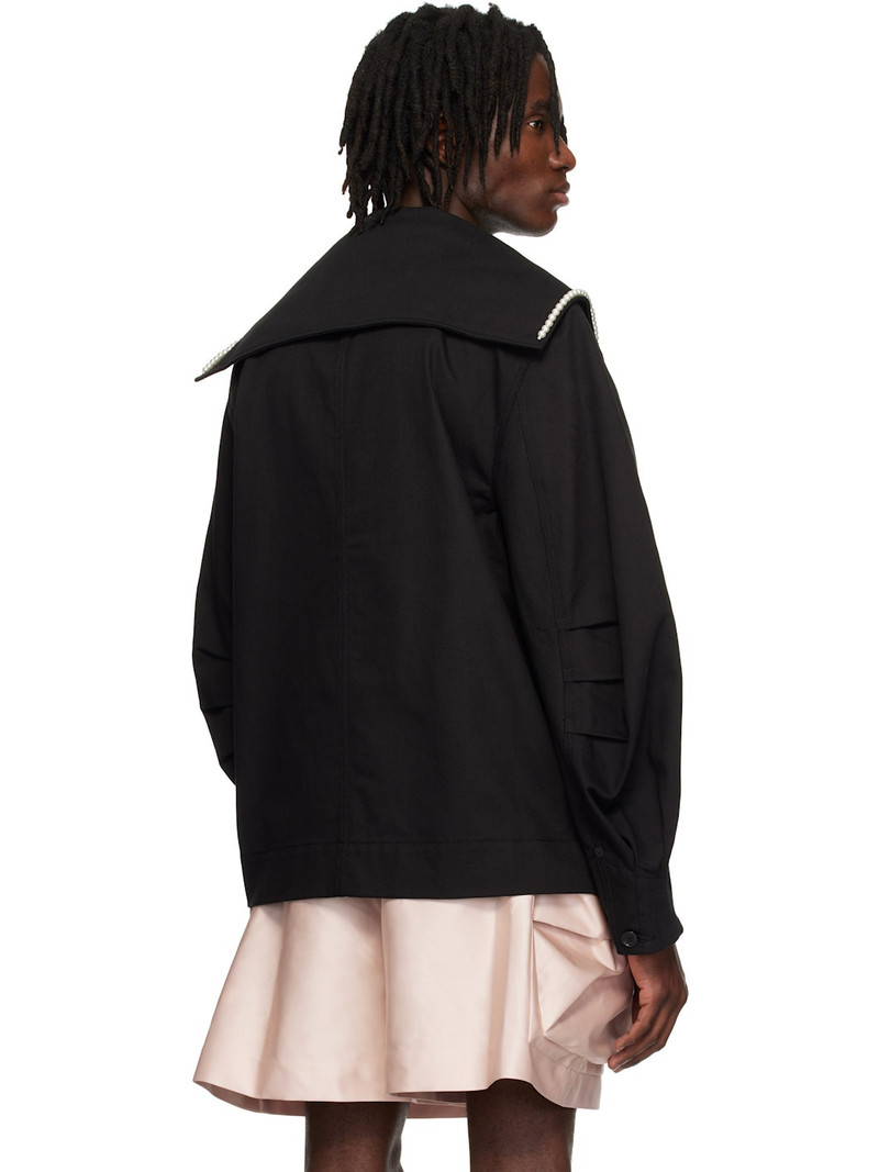 Black Beaded Sailor Collar Workwear Jacket 3