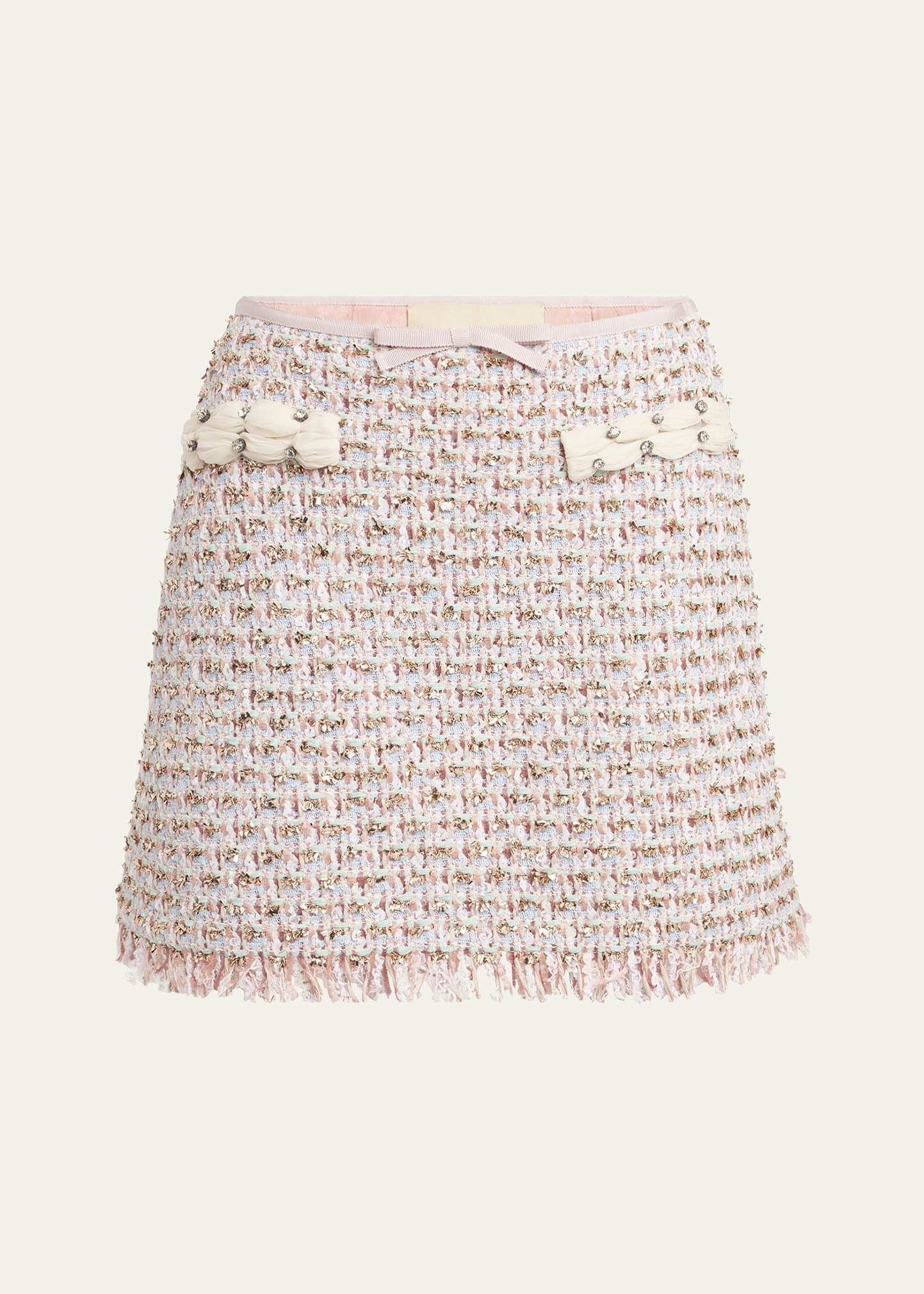 Fringed Ribbon-Trim Tweed Mini Skirt - 1