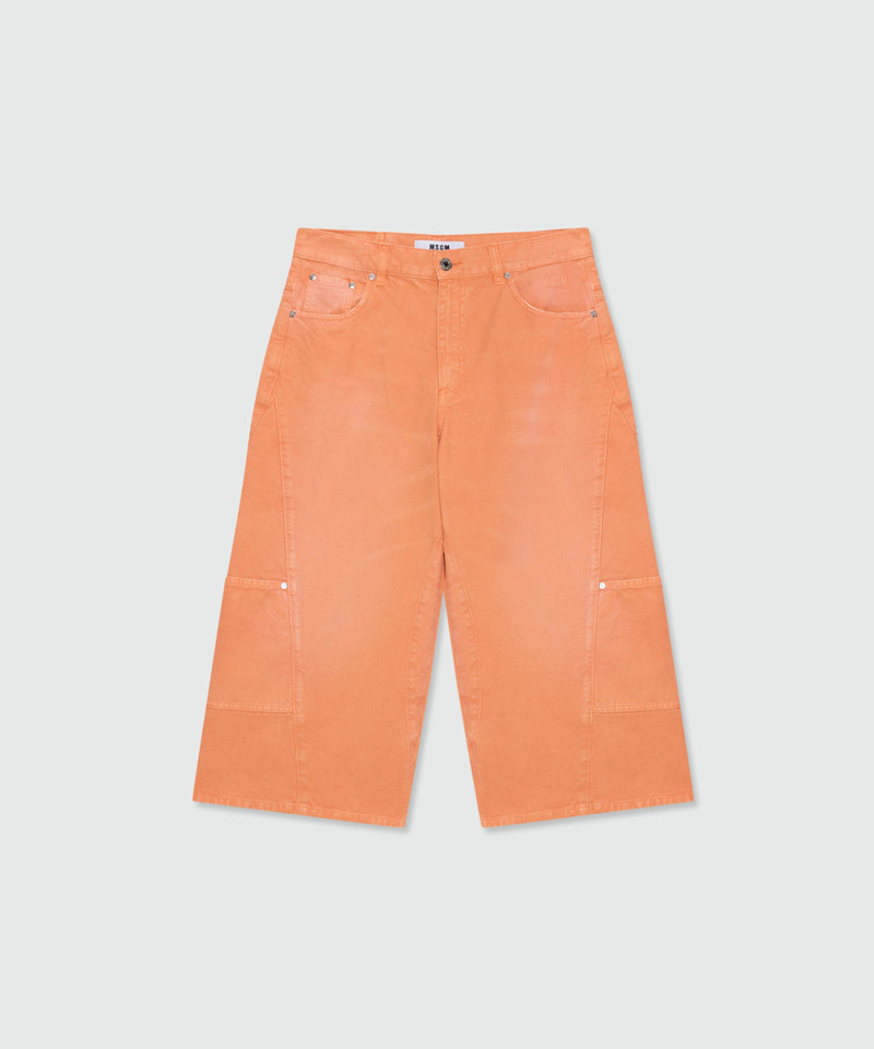 Orange cotton canvas culottes with aged-effect wash 1