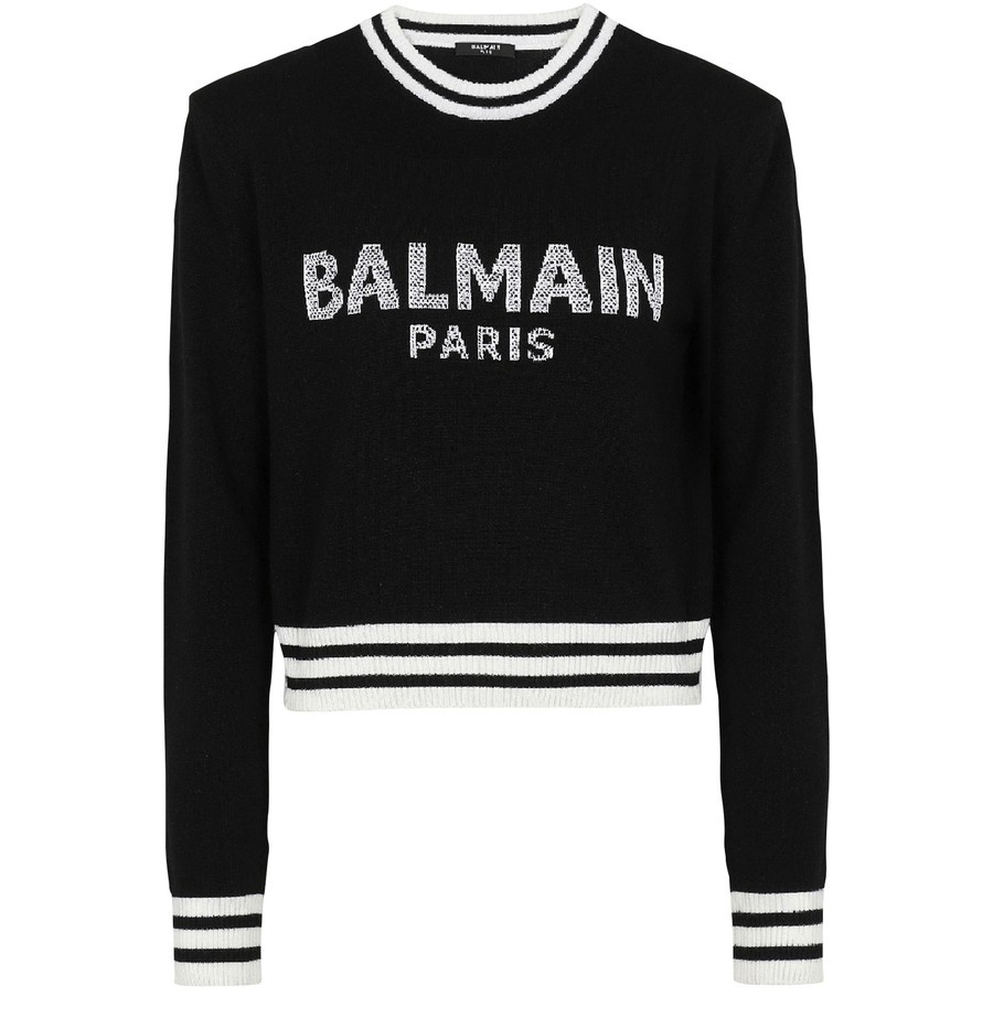 Cropped wool sweatshirt with Balmain logo - 1