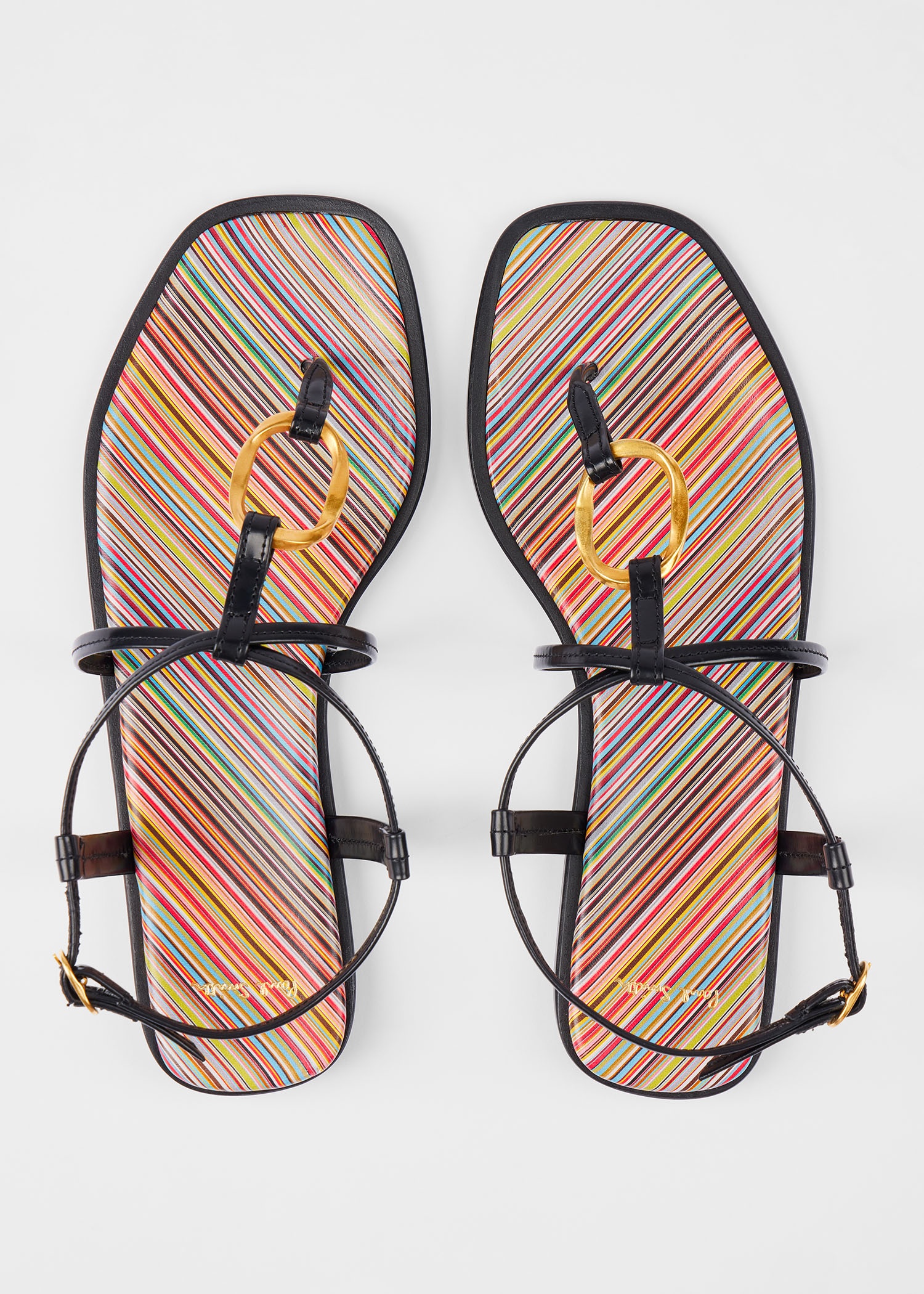 Women's Black 'Lemmon' Signature Stripe Strappy Sandals - 5