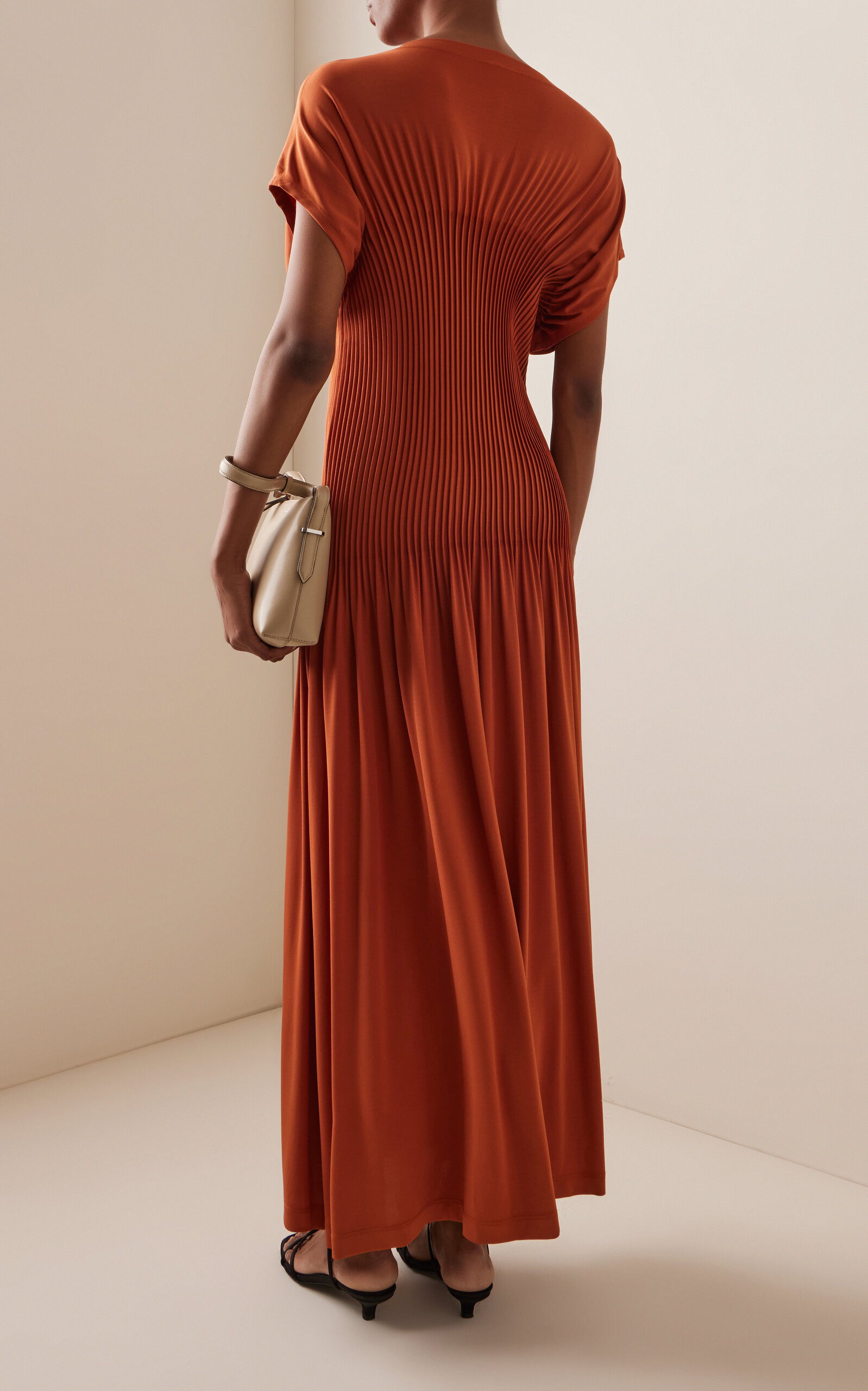 Knife-Pleated Jersey Dress orange - 4
