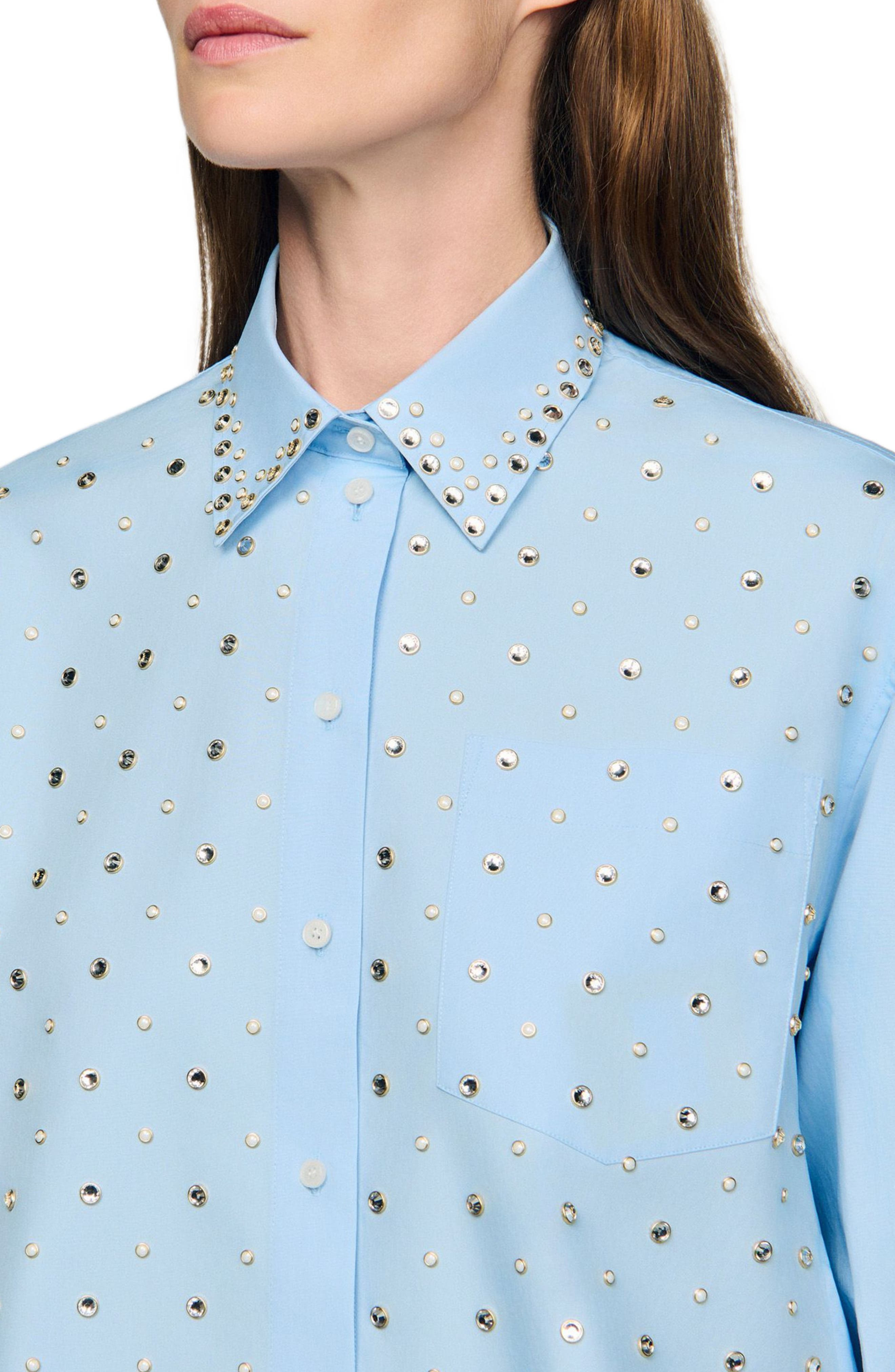 SANDRO Rhinestone shirt in Sky Blue at Nordstrom - 4