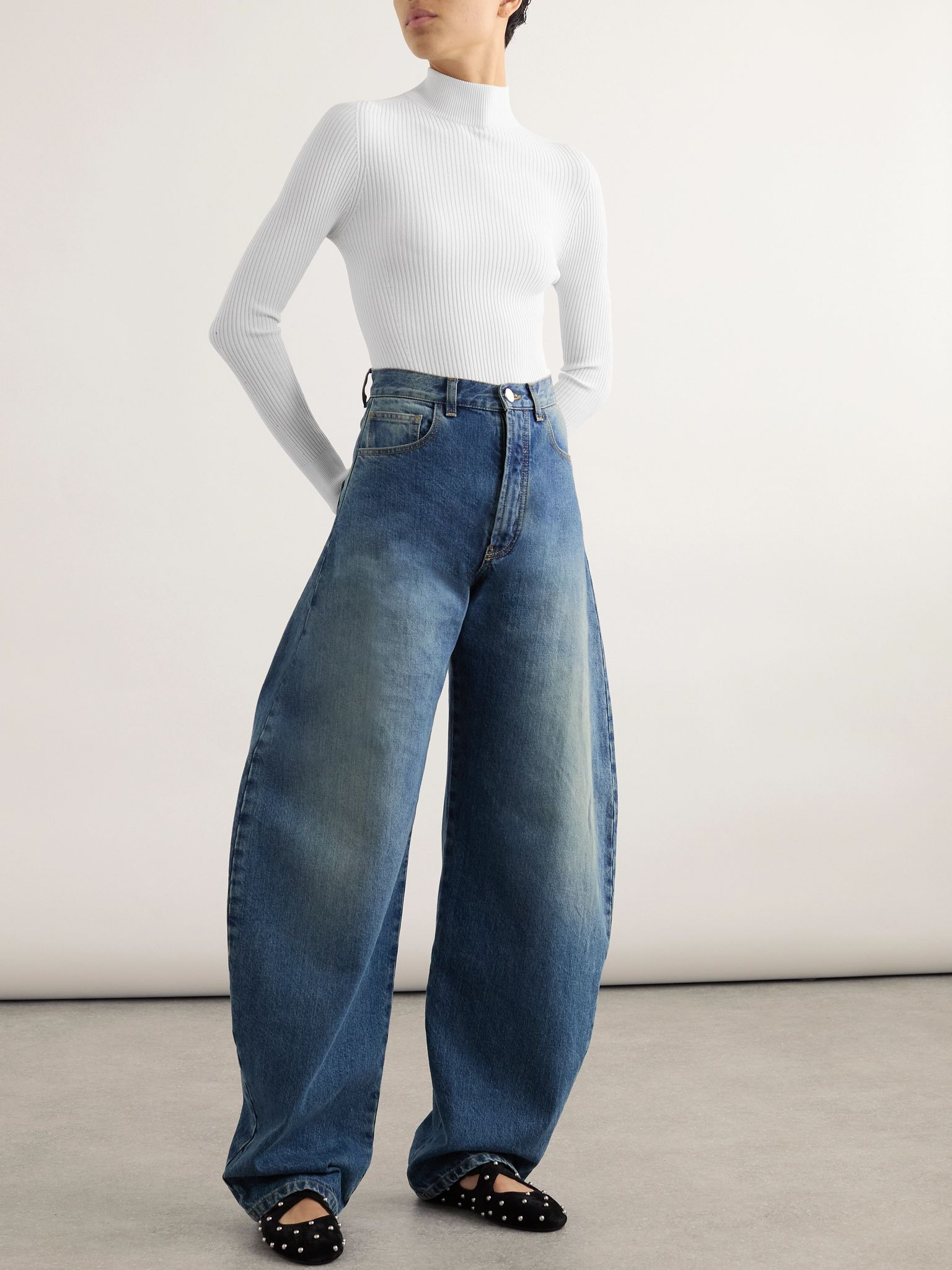 Ribbed-knit turtleneck bodysuit White - 2
