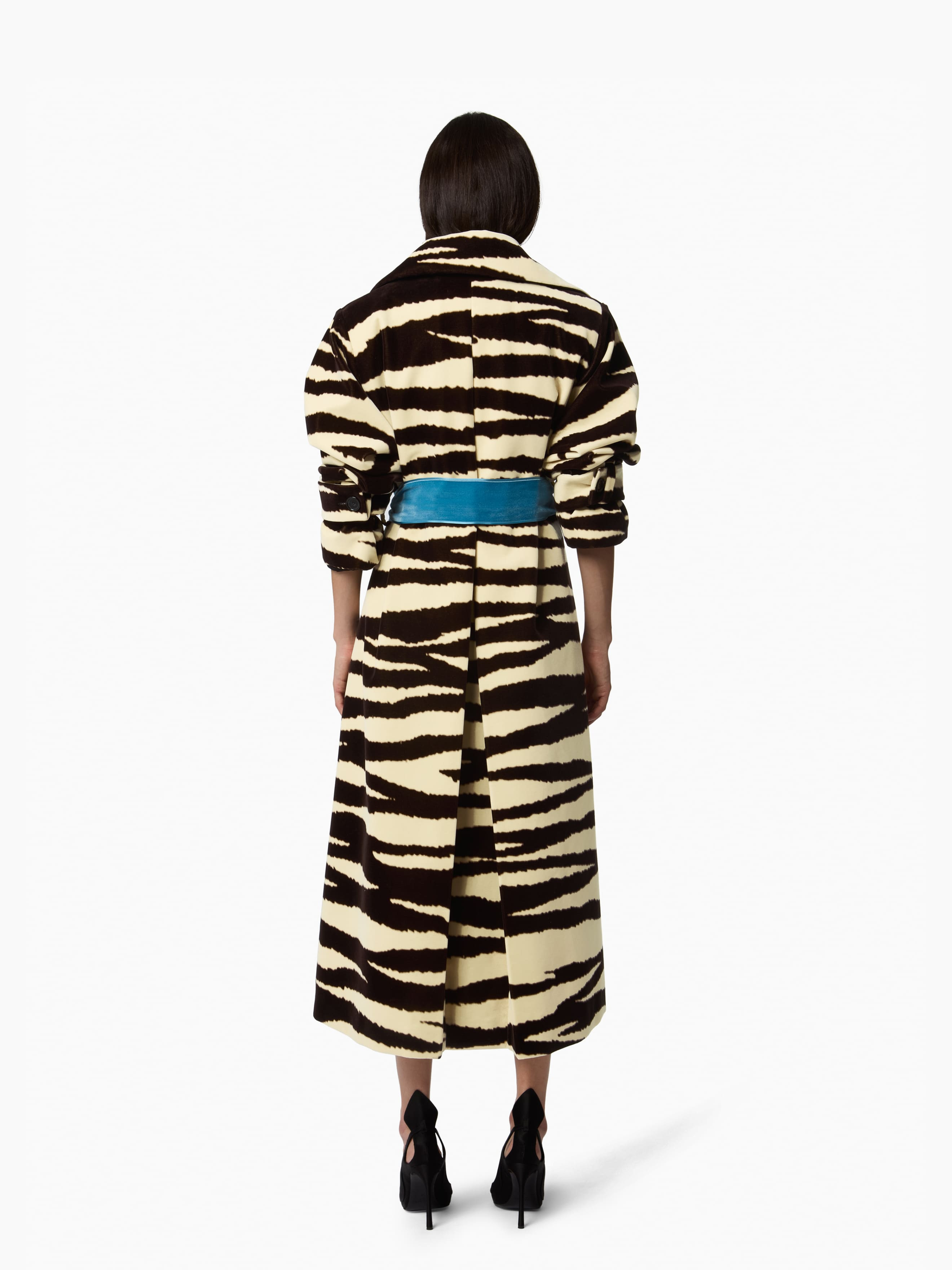 Long Zebra-Print Velvet Robe Coat - 8