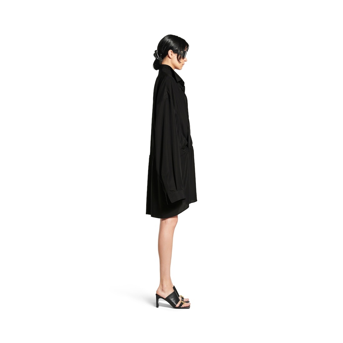 Women's Shirt Mini Dress in Black - 3