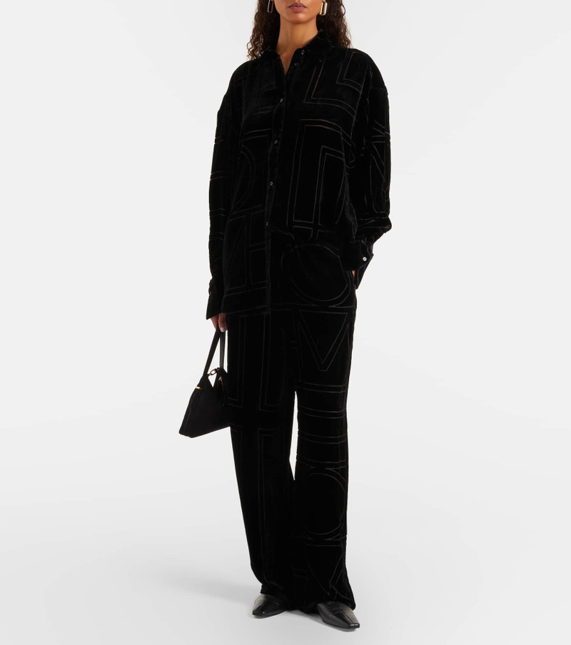 TOTEME Logo velvet wide-leg pants outlook